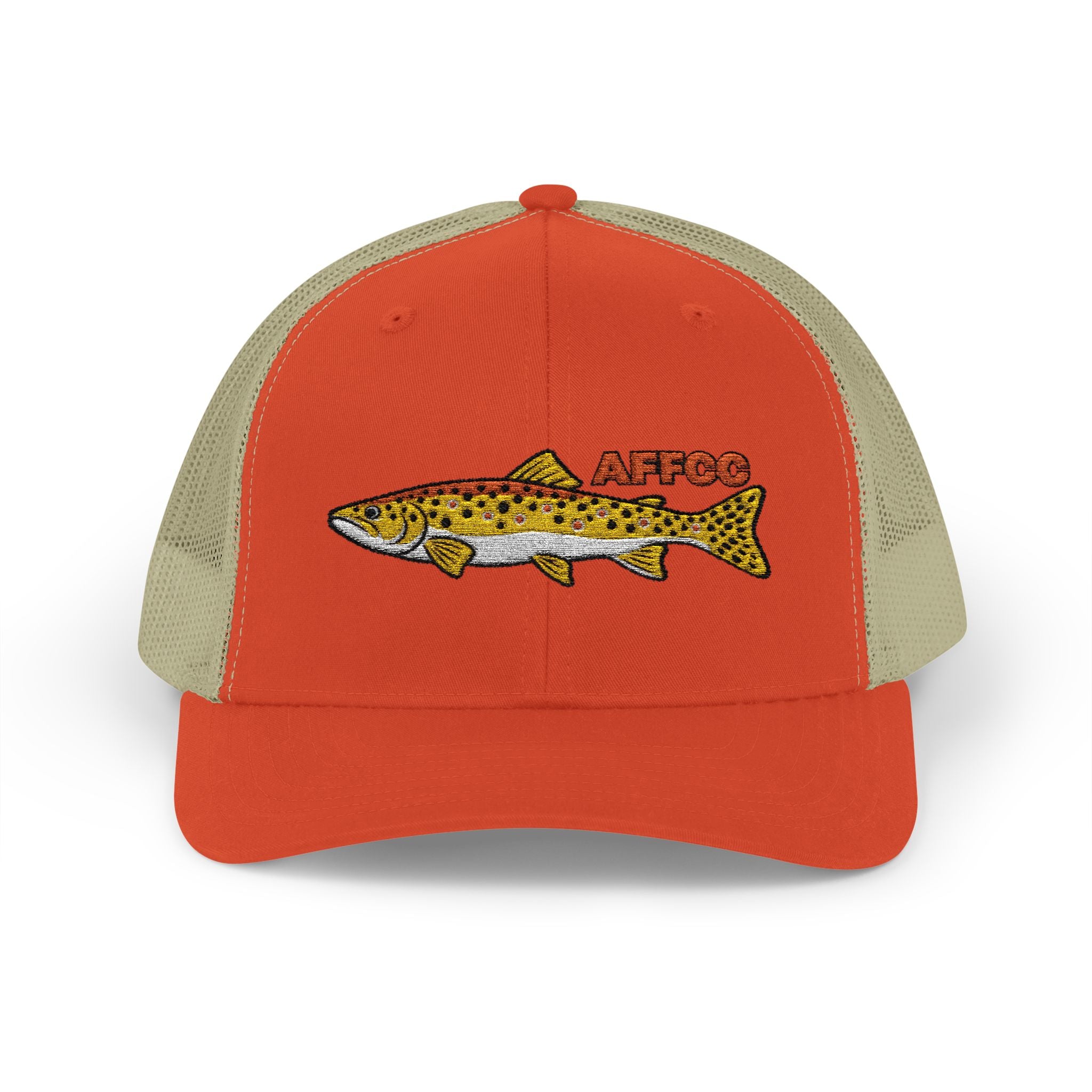 AFFCC Brown Trout Embroidered Trucker Hat – Embroidered Brown Trout ‘AFFCC’ Fishing Hat