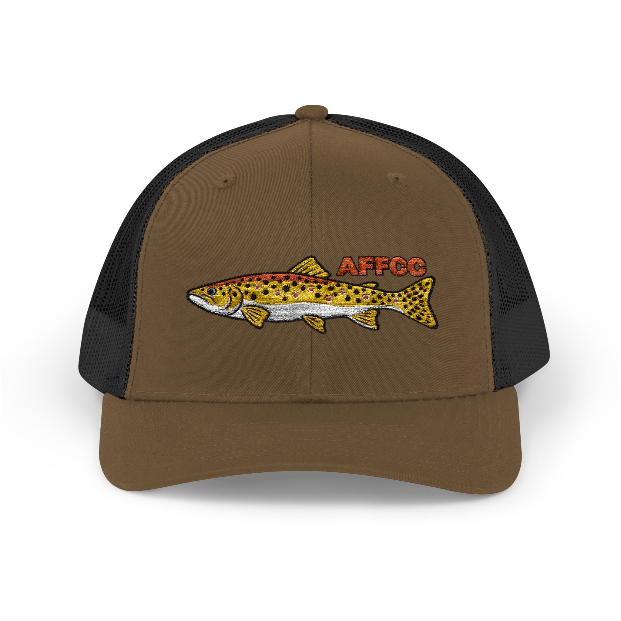 AFFCC Brown Trout Embroidered Trucker Hat – Embroidered Brown Trout ‘AFFCC’ Fishing Hat