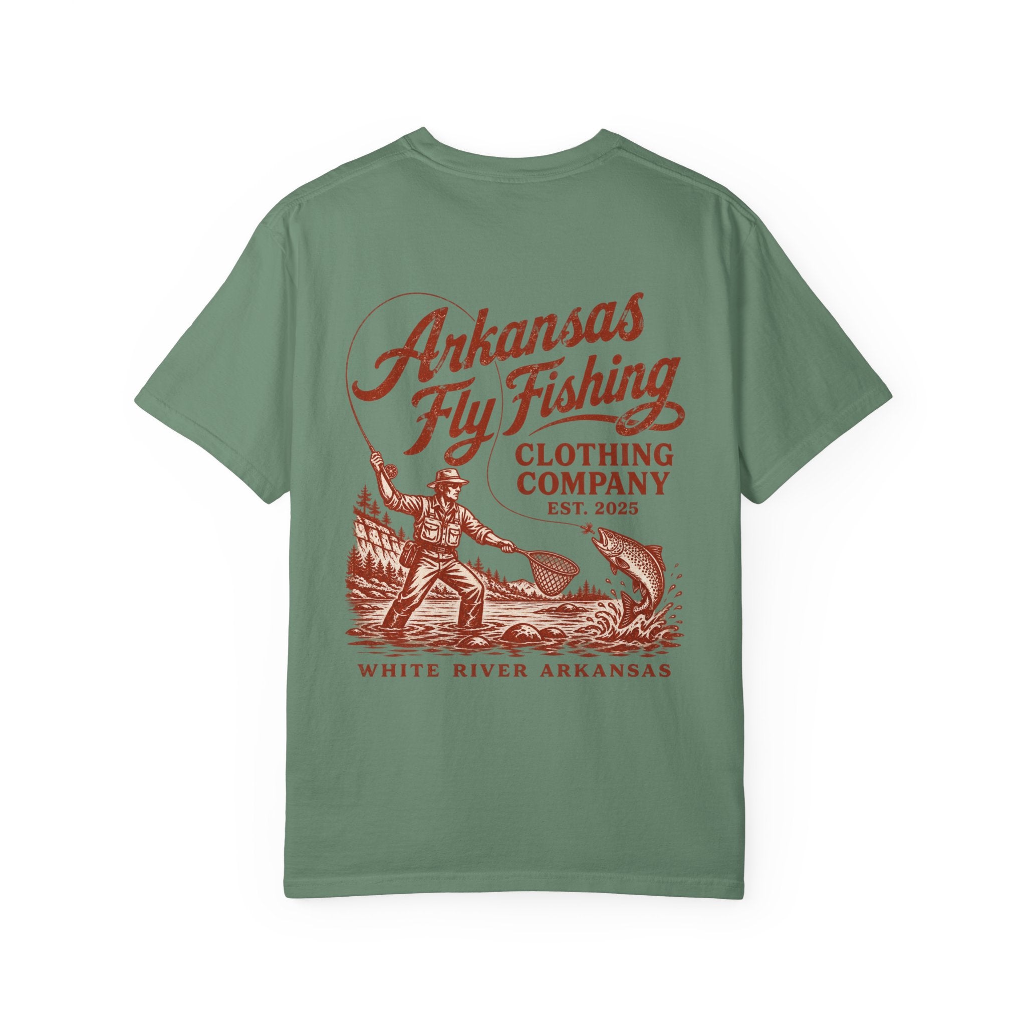 AFFC Arkansas Fly Fishing Hog/Trout Patch T-Shirt | Small Chest Graphic Large Back Graphic