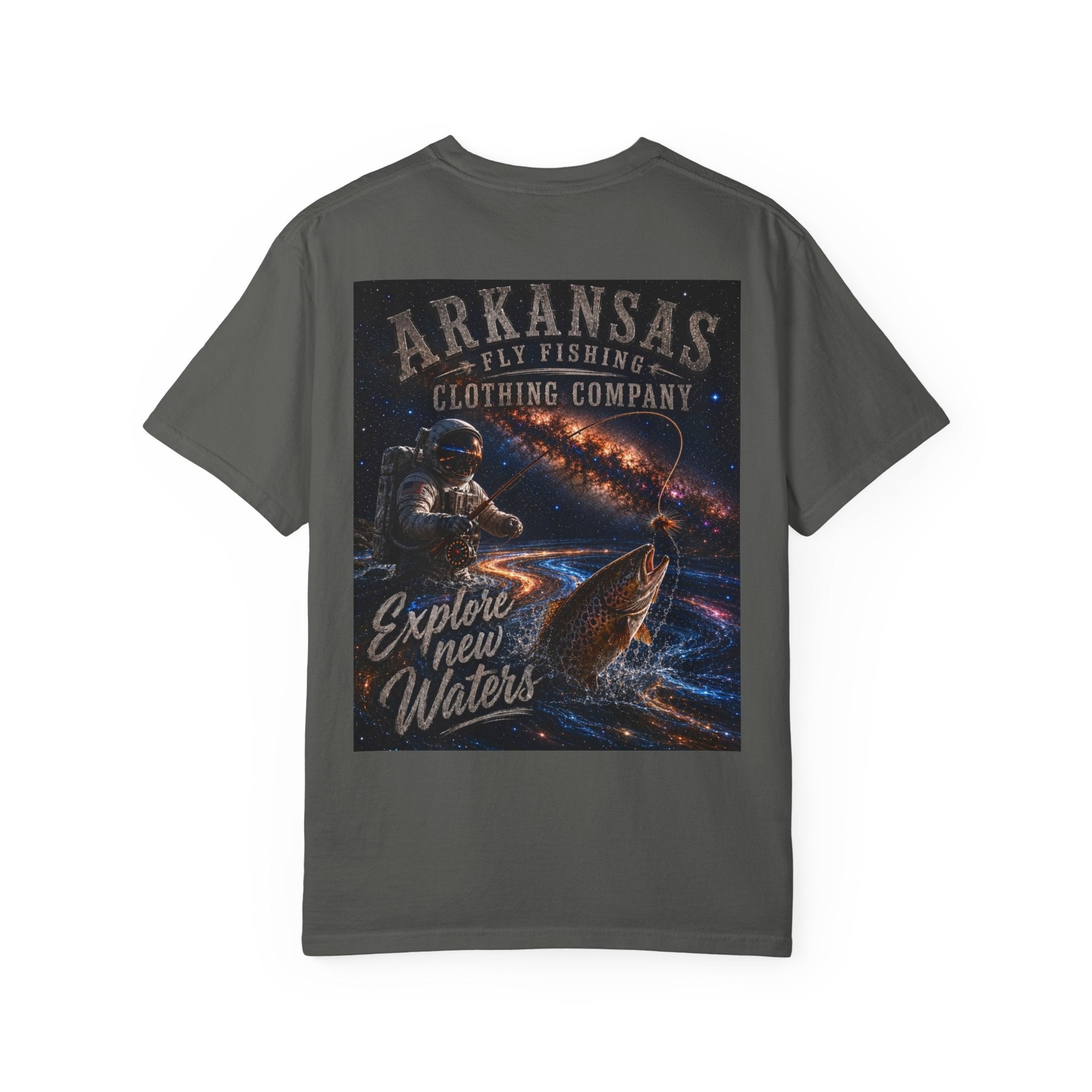 Astronaut Arkansas Fly Fishing Clothing Company T-Shirt — "Explore New Water" Graphic Tee