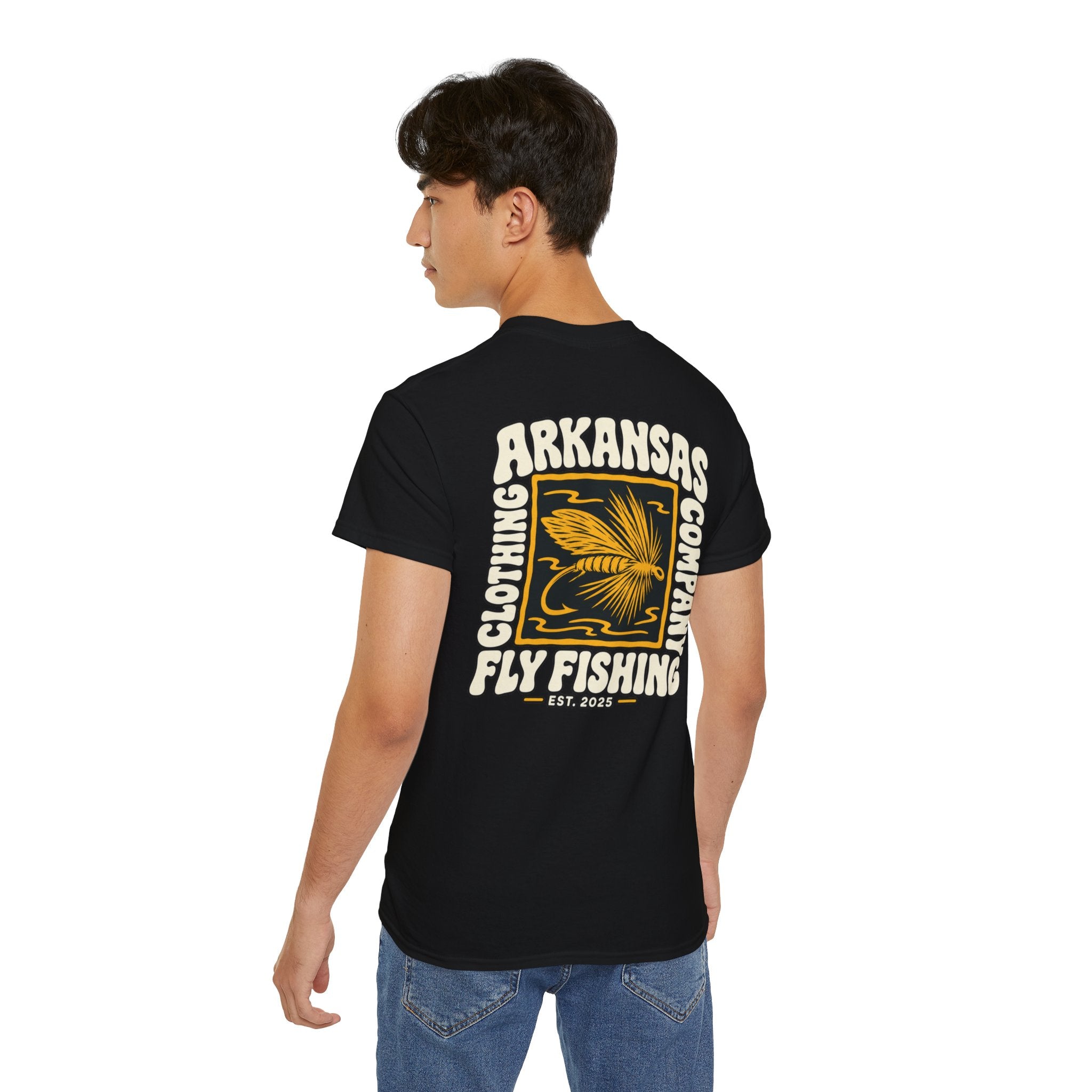 Arkansas Fly Fishing Clothing Company Square Graphic T-Shirt — Arkansas Clothing Company Vintage Fly Design