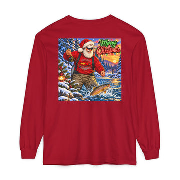 AFFCC Christmas Fishing Long Sleeve T‑Shirt — 'Merry Christmas' Santa Angler Design