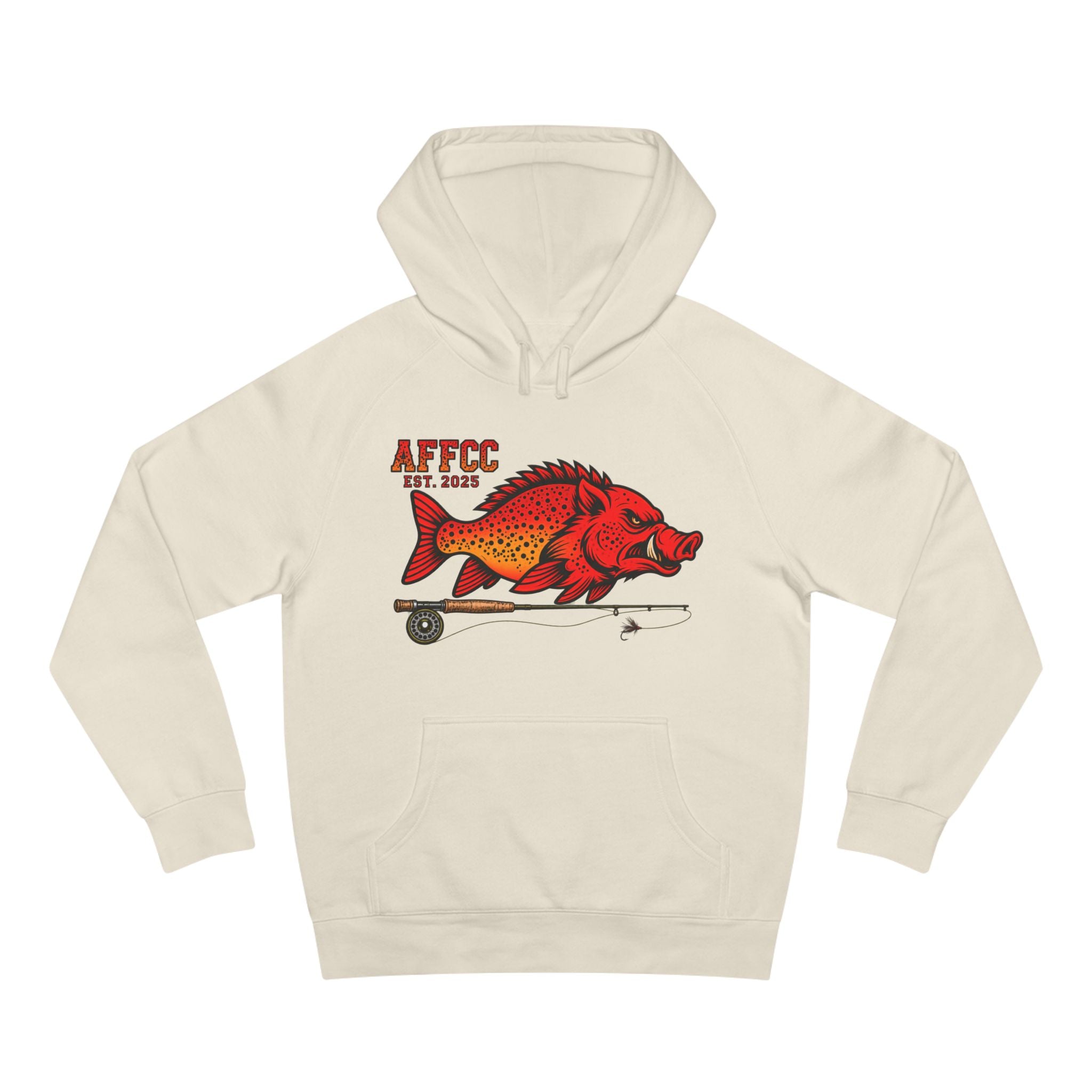 Arkansas Fly Fishing Clothing Company Hoodie — AFFCC EST. 2025 Hog/Trout With Rod Graphic