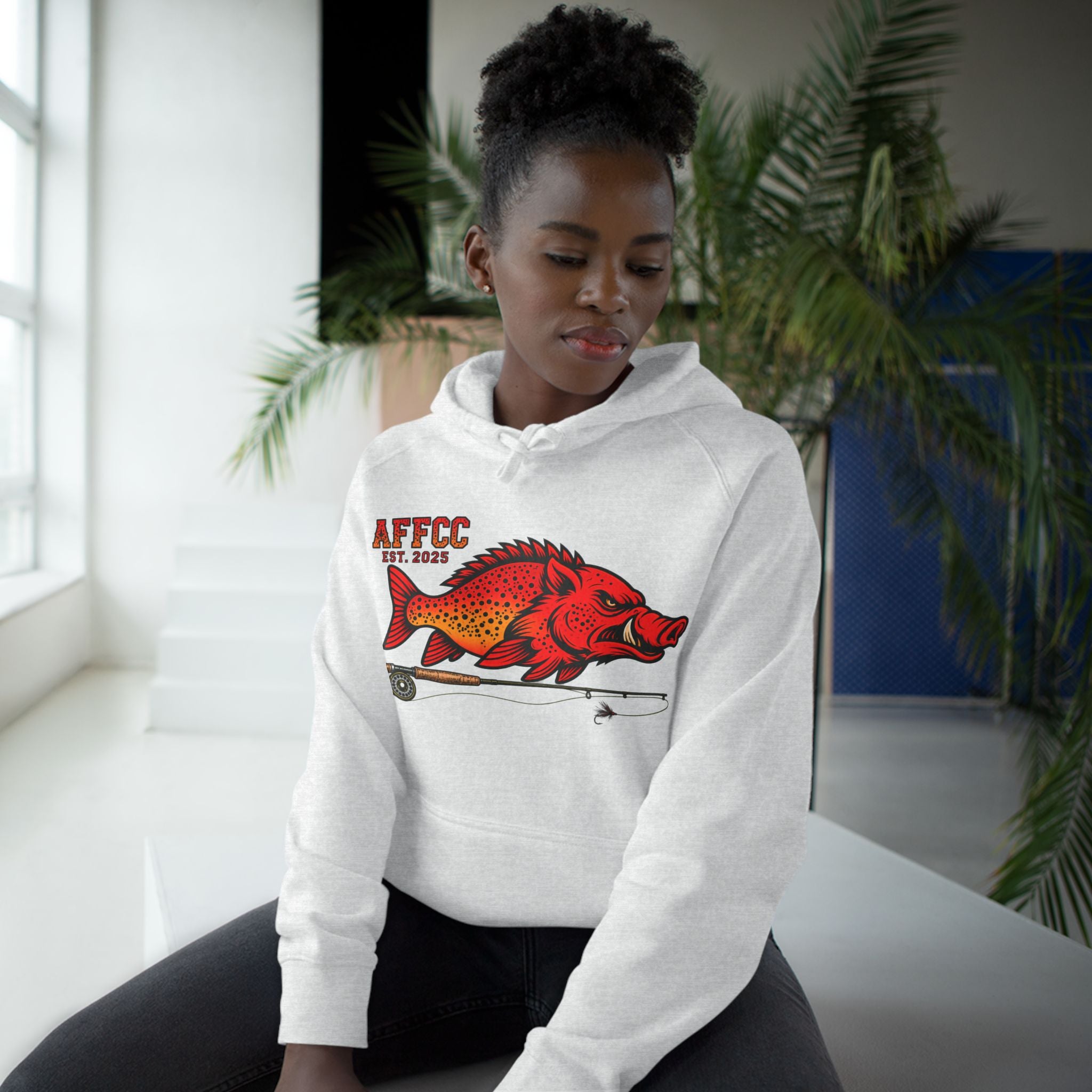 Arkansas Fly Fishing Clothing Company Hoodie — AFFCC EST. 2025 Hog/Trout With Rod Graphic