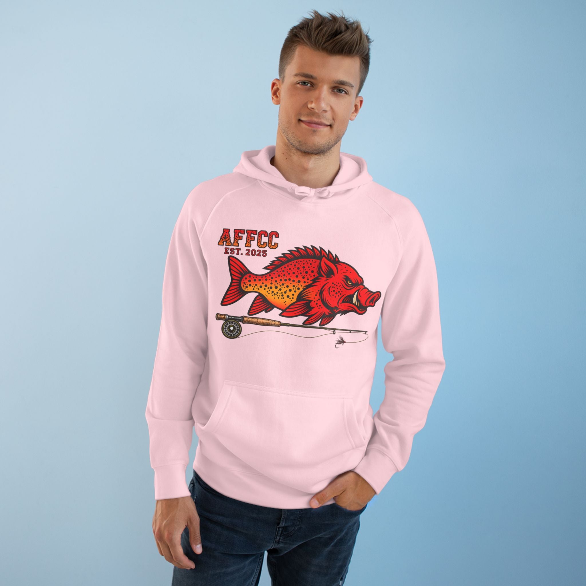 Arkansas Fly Fishing Clothing Company Hoodie — AFFCC EST. 2025 Hog/Trout With Rod Graphic