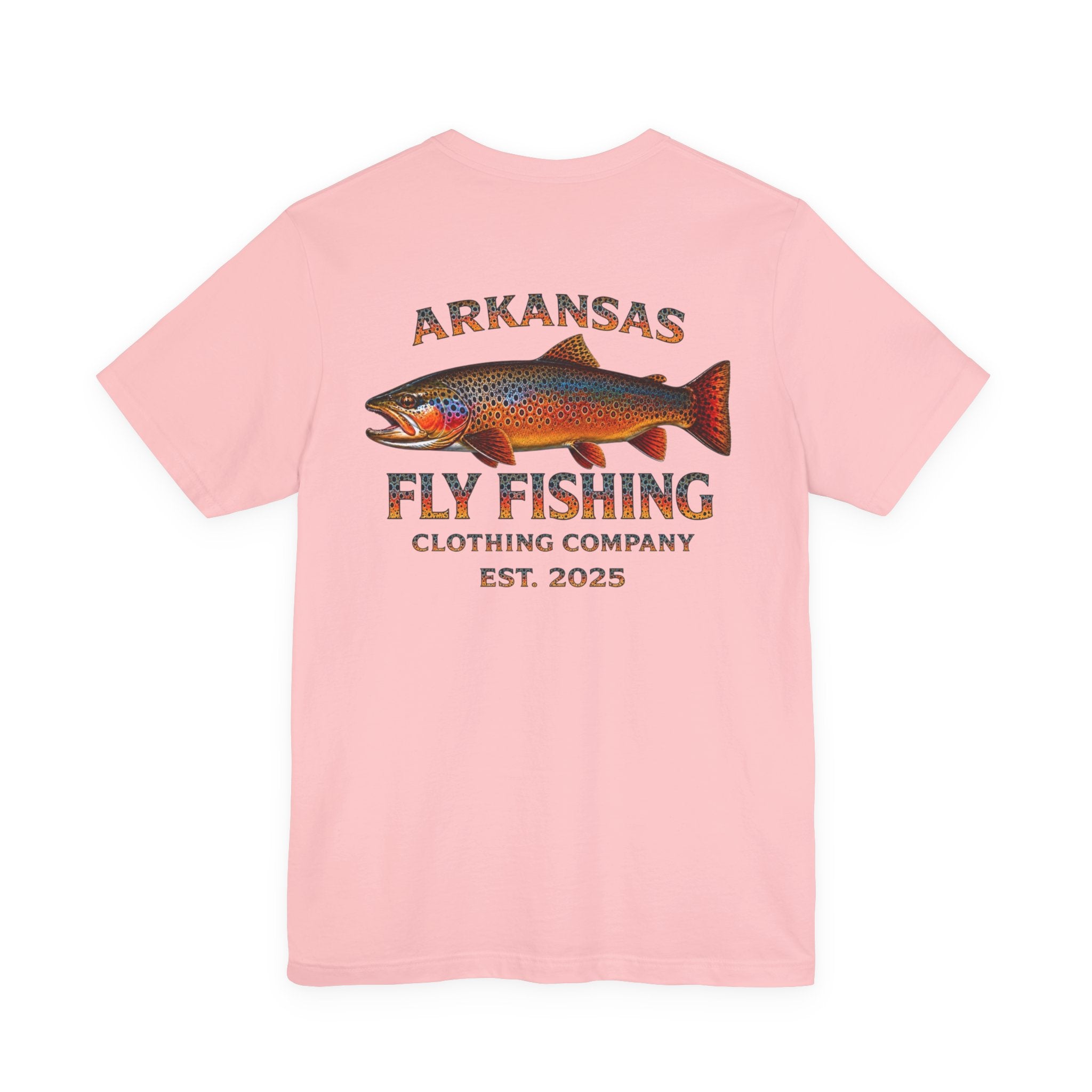 Athletic fit Runs Small AFFCC Arkansas Fly Fishing Tee – Brown Trout Graphic Short Sleeve Shirt