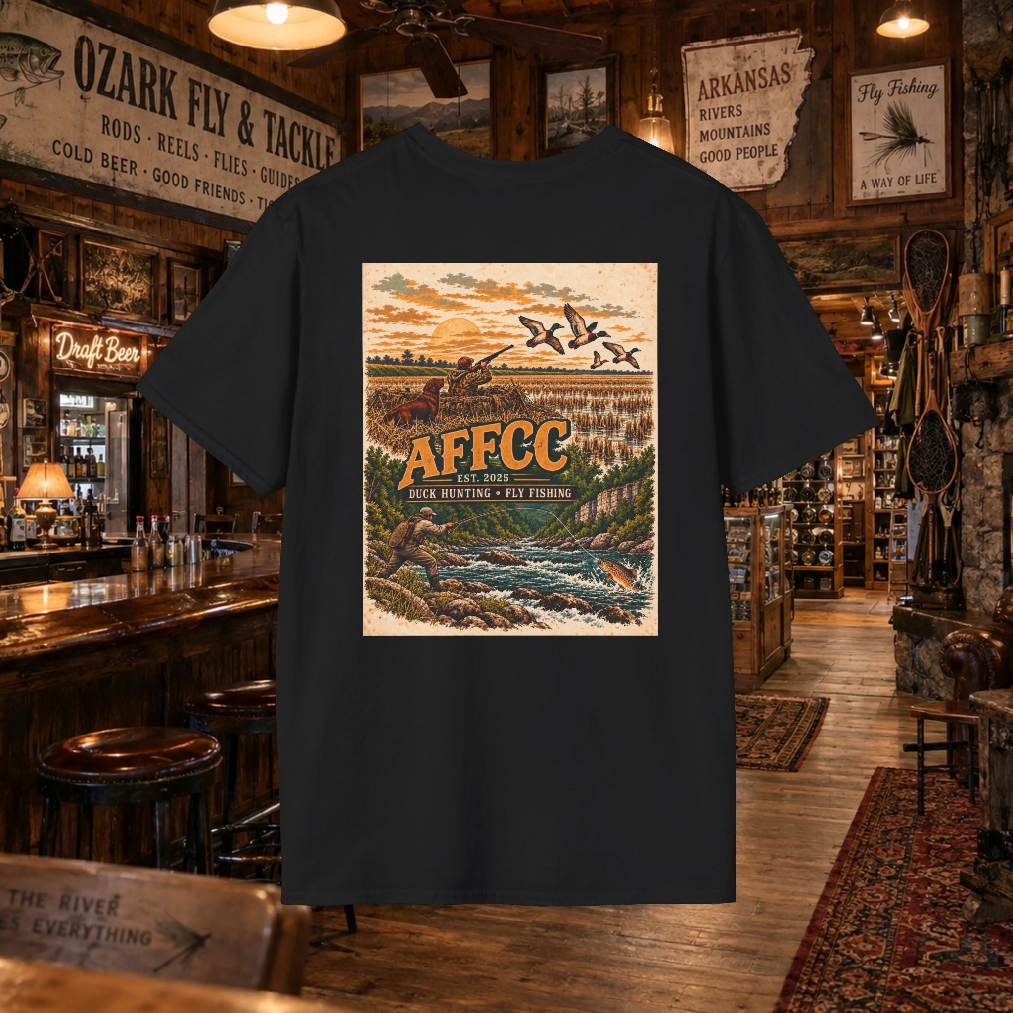 AFFCC Duck Hunting Fly Fishing Vintage Graphic T-Shirt — AFCCC T-Shirt