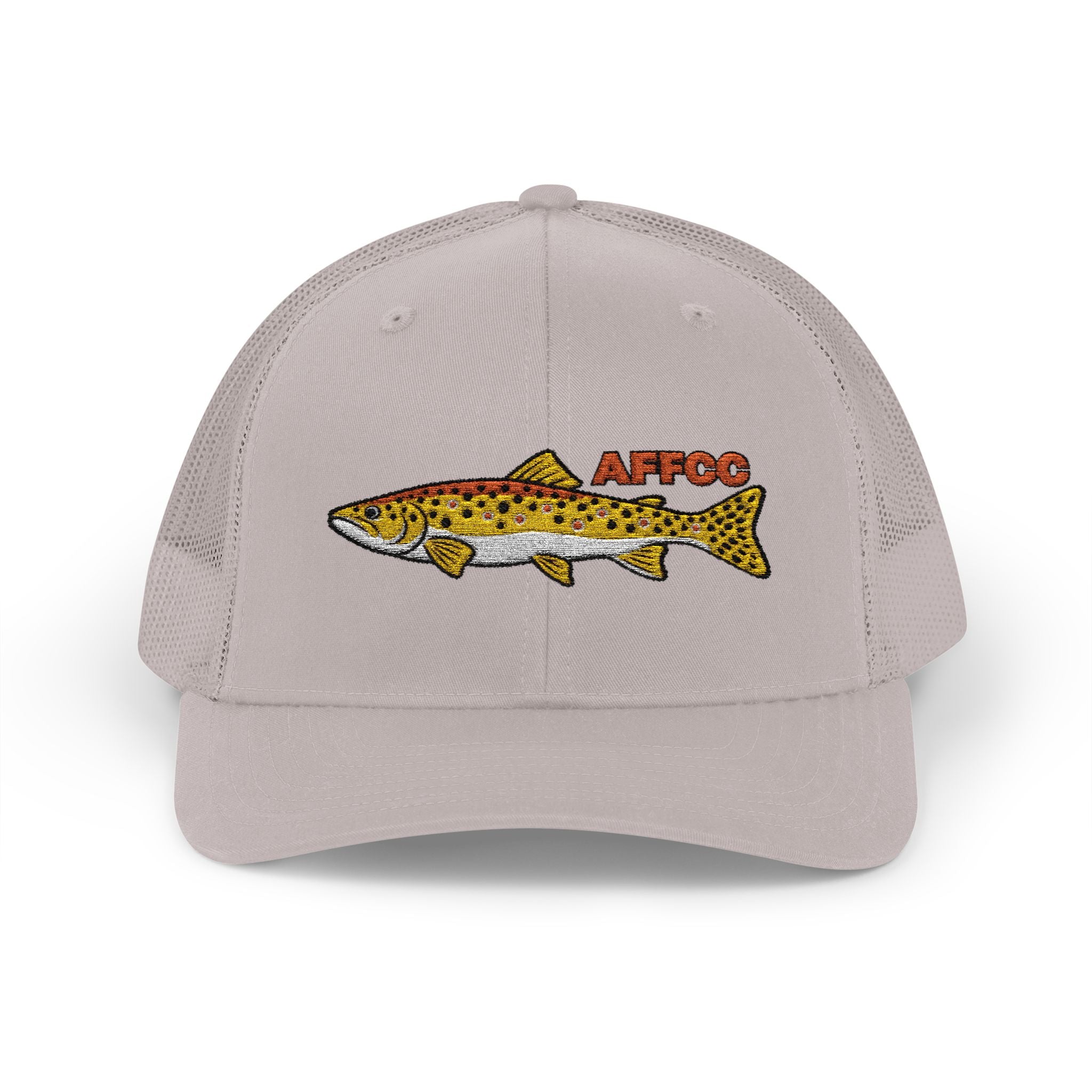 AFFCC Brown Trout Embroidered Trucker Hat – Embroidered Brown Trout ‘AFFCC’ Fishing Hat