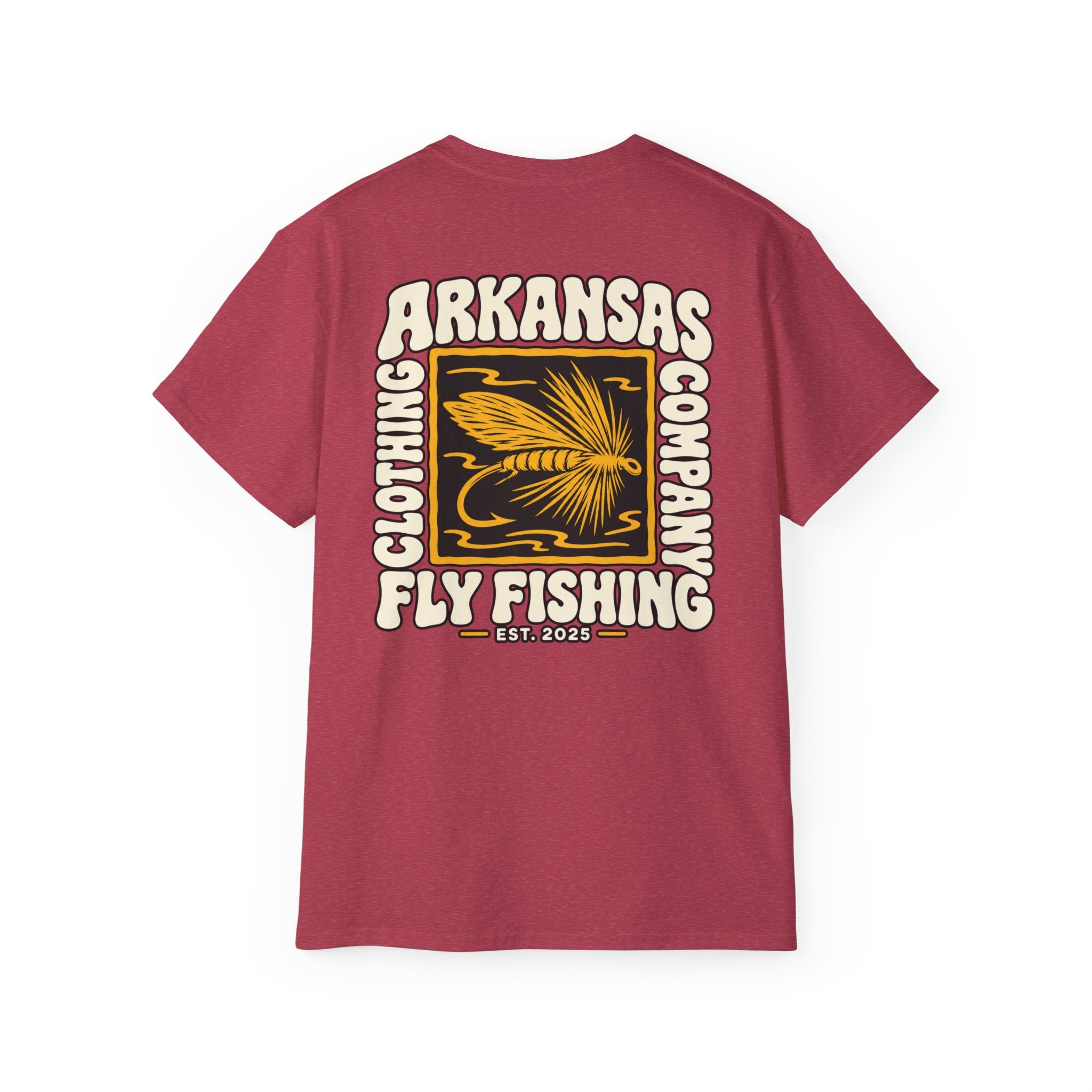 Arkansas Fly Fishing Clothing Company Square Graphic T-Shirt — Arkansas Clothing Company Vintage Fly Design