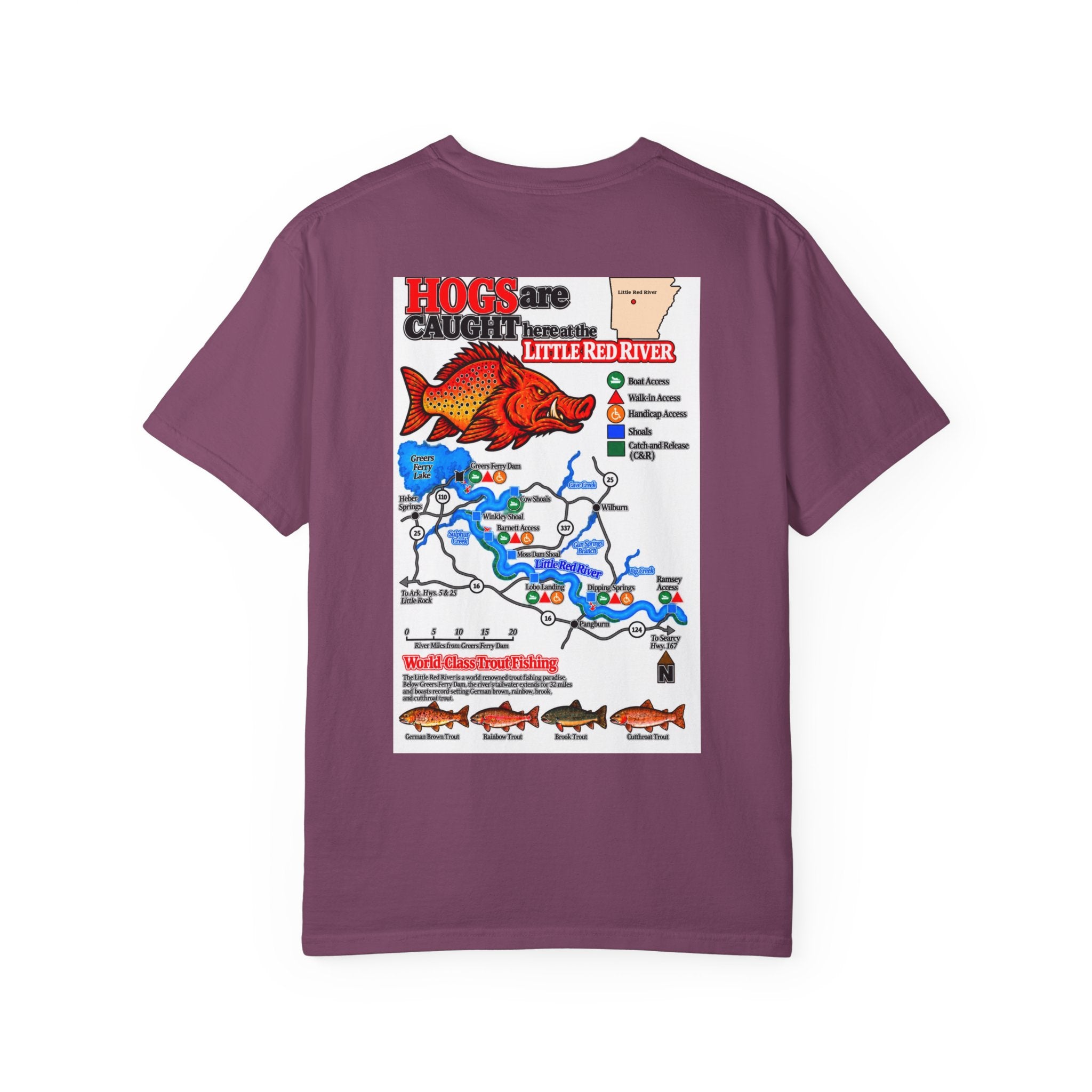 AFFCC Little Red River Arkansas Trout Map T-Shirt — 'Hogs Live Here' Fishing Guide Tee