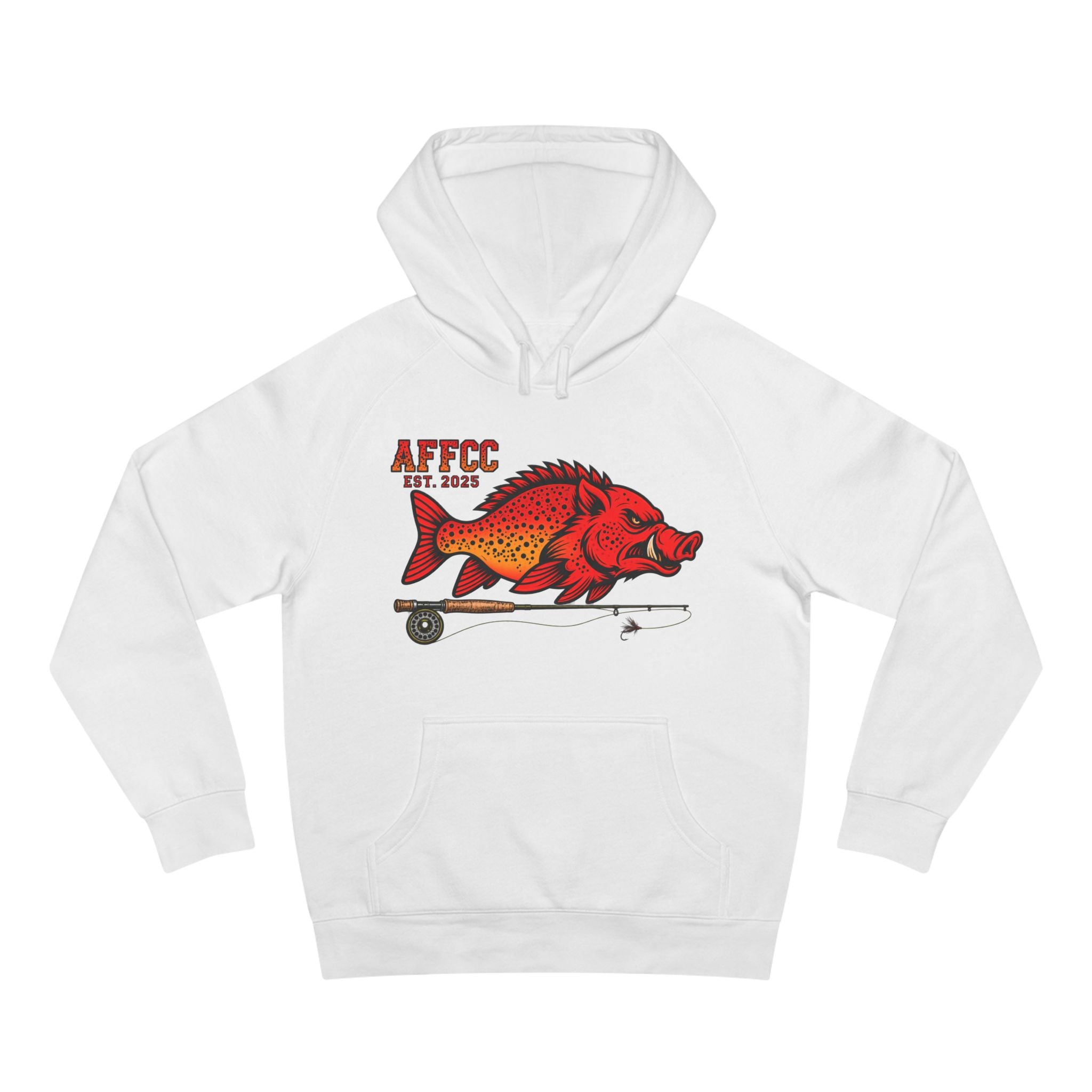 Arkansas Fly Fishing Clothing Company Hoodie — AFFCC EST. 2025 Hog/Trout With Rod Graphic