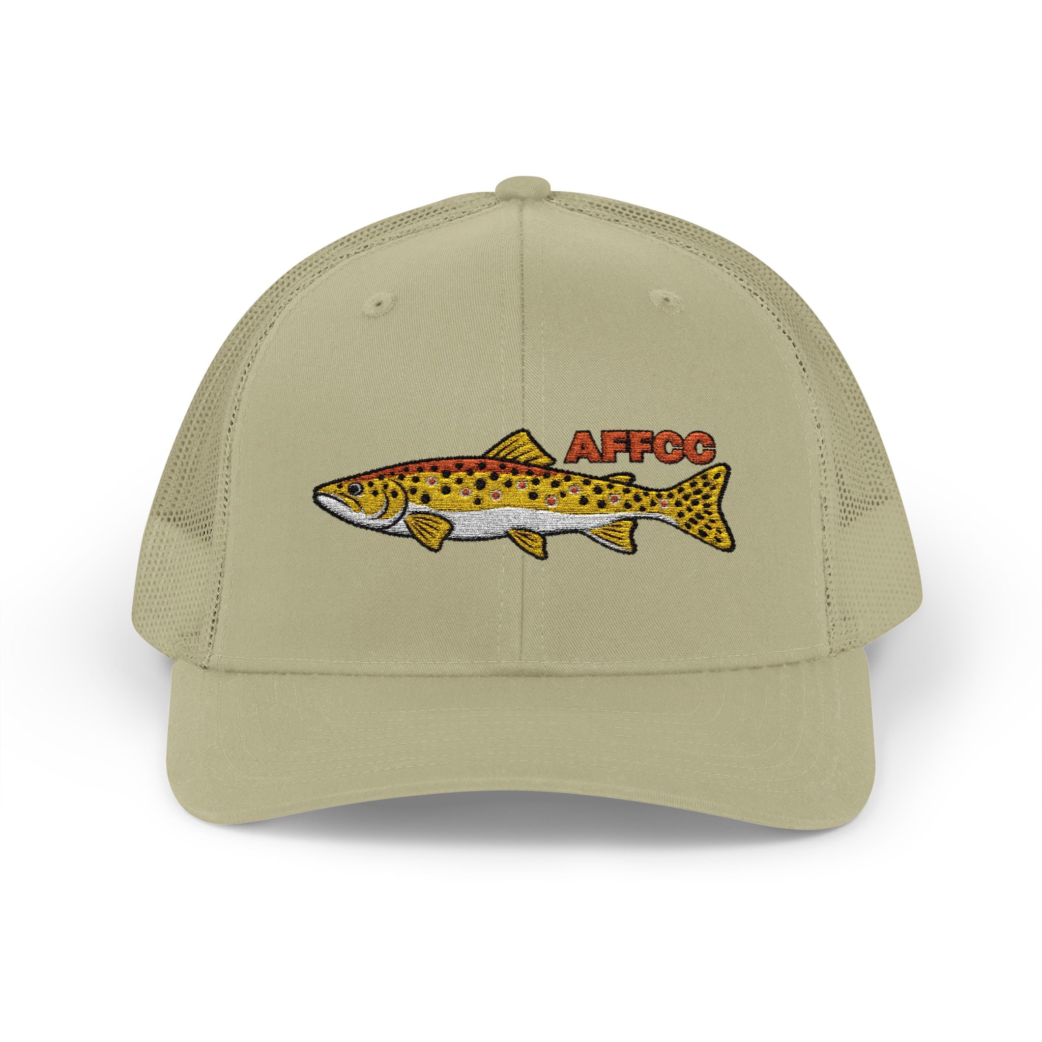 AFFCC Brown Trout Embroidered Trucker Hat – Embroidered Brown Trout ‘AFFCC’ Fishing Hat