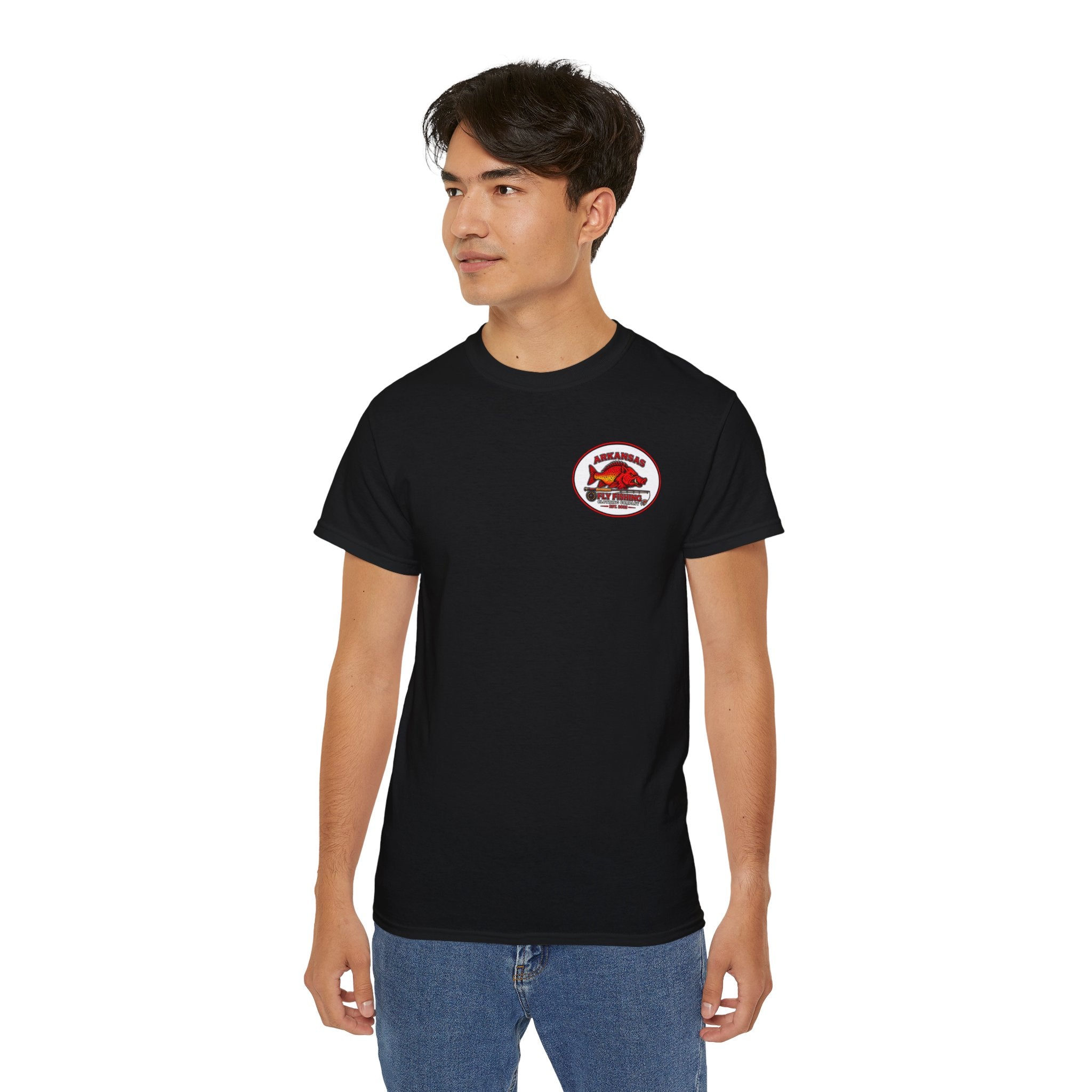 Arkansas Fly Fishing Clothing Company Square Graphic T-Shirt — Arkansas Clothing Company Vintage Fly Design