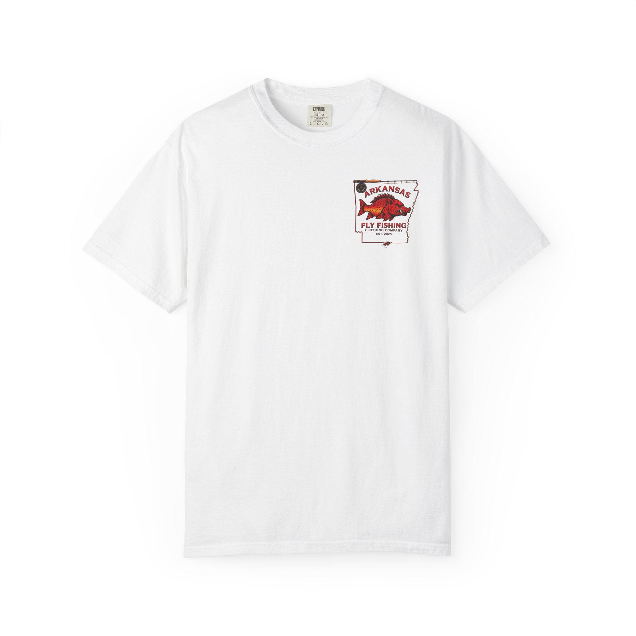 Arkansas Fly Fishing Clothing Company T-Shirt | Fly Rod Script Back Print