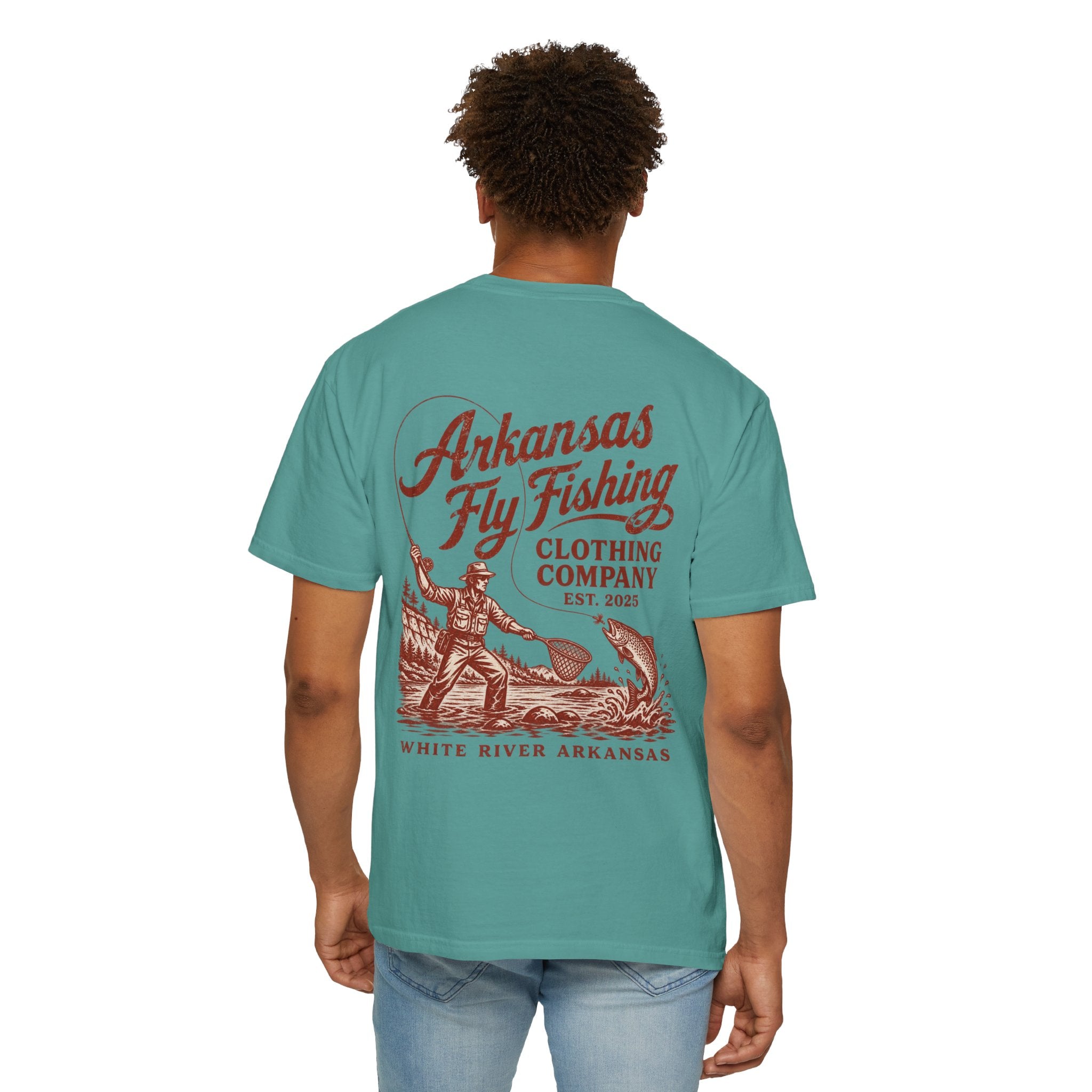 AFFC Arkansas Fly Fishing Hog/Trout Patch T-Shirt | Small Chest Graphic Large Back Graphic