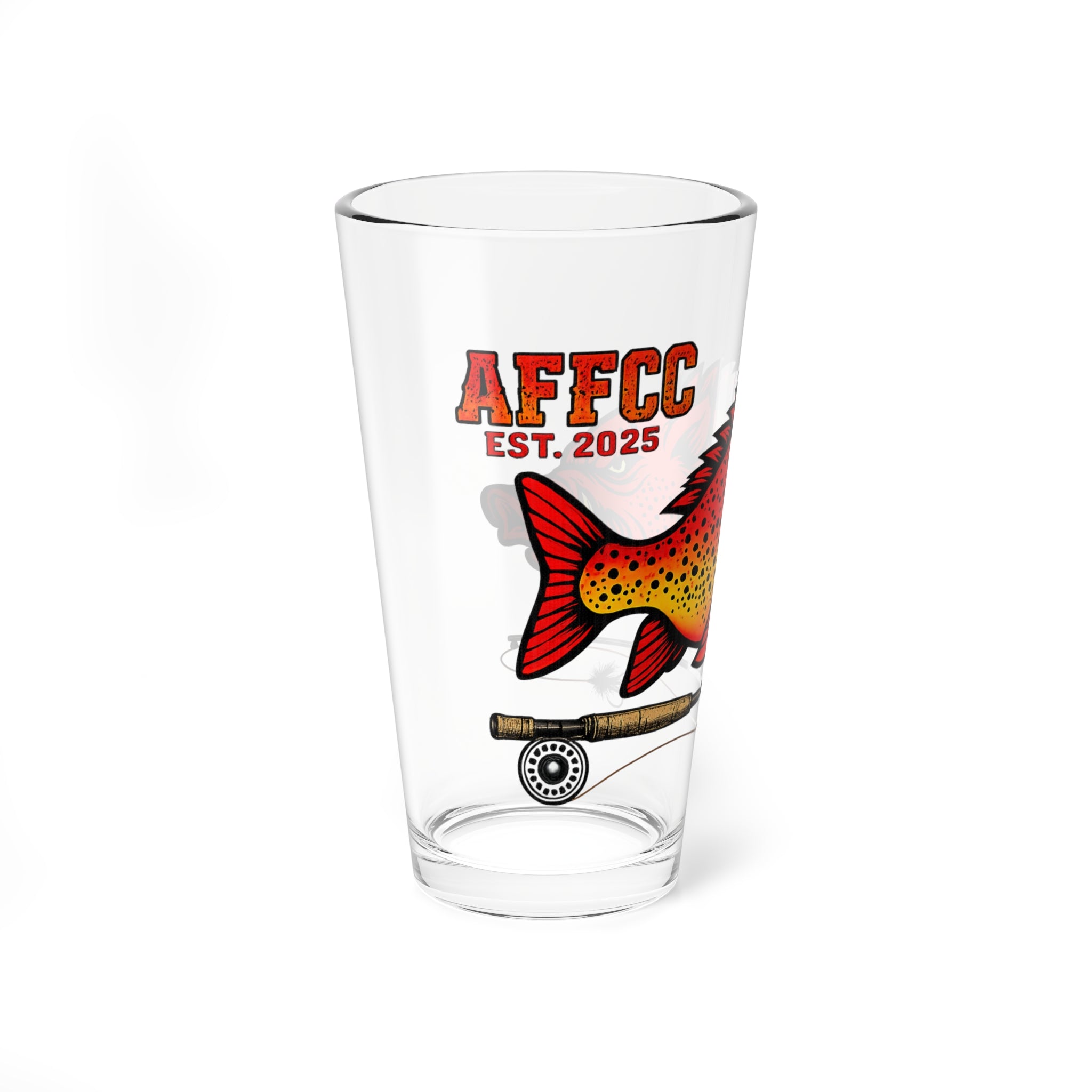 AFFCC Est. 2025 HogTrout Logo Mixing Glass — 16oz Bar Pint for Anglers & Cocktail Lovers