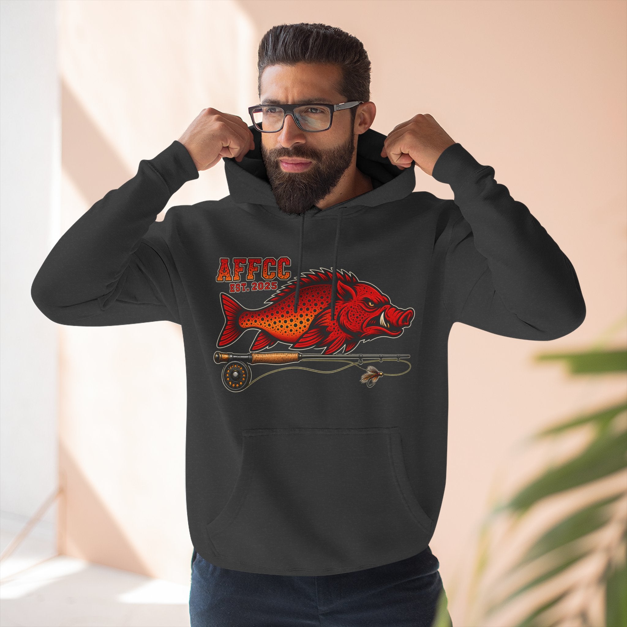 AFFCC Logo Hoodie — 'AFFCC' Hog/Trout Fly Rod Design