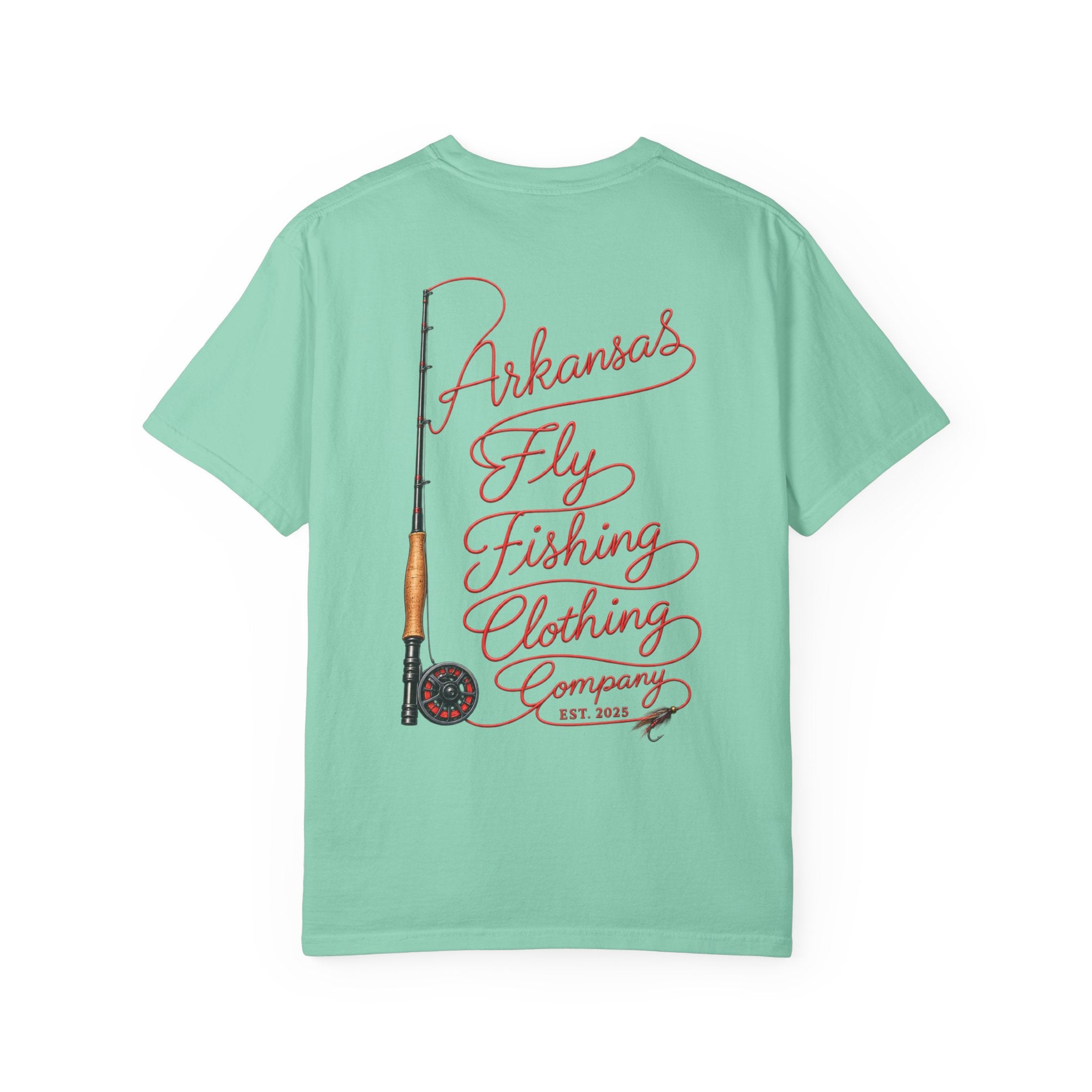 Arkansas Fly Fishing Clothing Company T-Shirt | Fly Rod Script Back Print