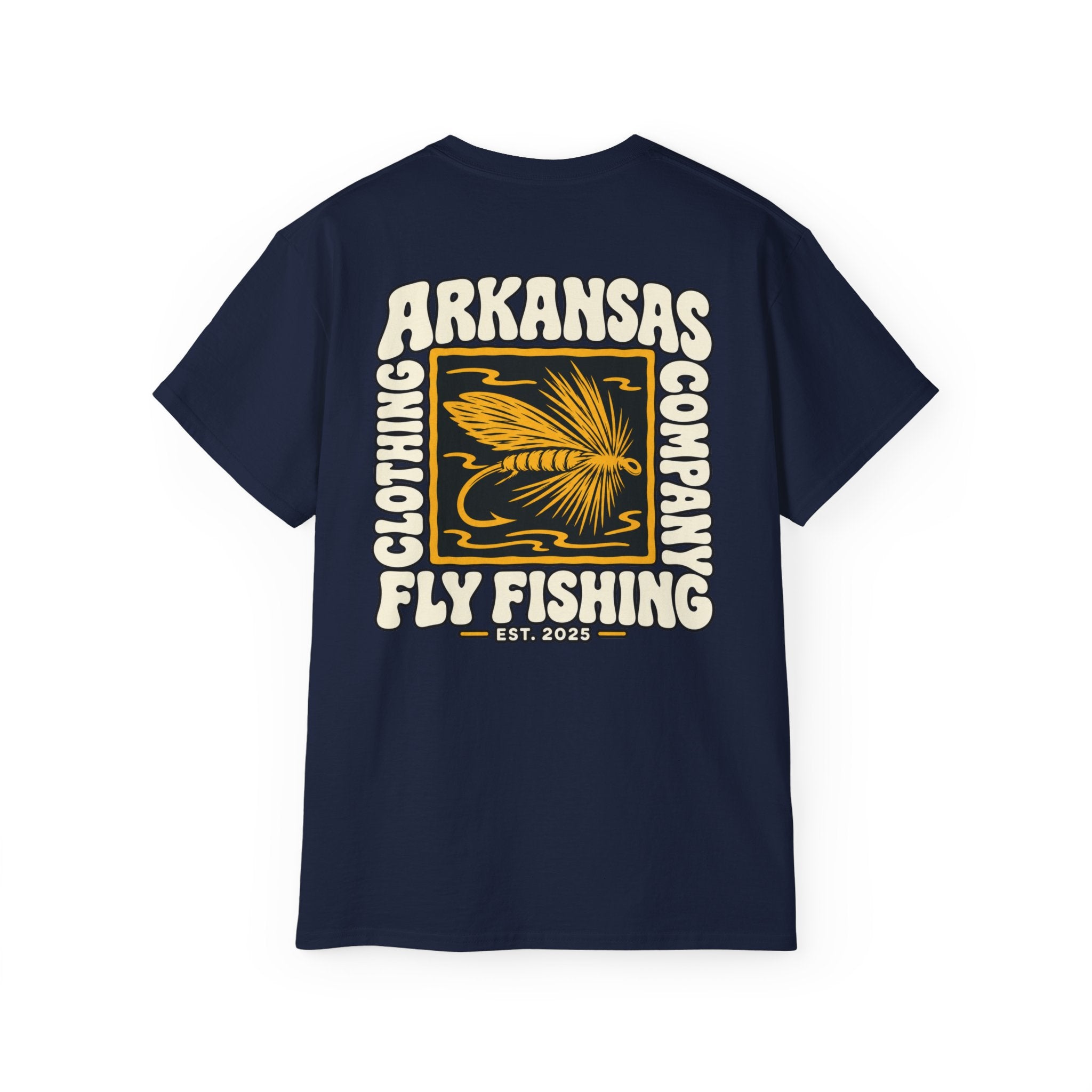 Arkansas Fly Fishing Clothing Company Square Graphic T-Shirt — Arkansas Clothing Company Vintage Fly Design