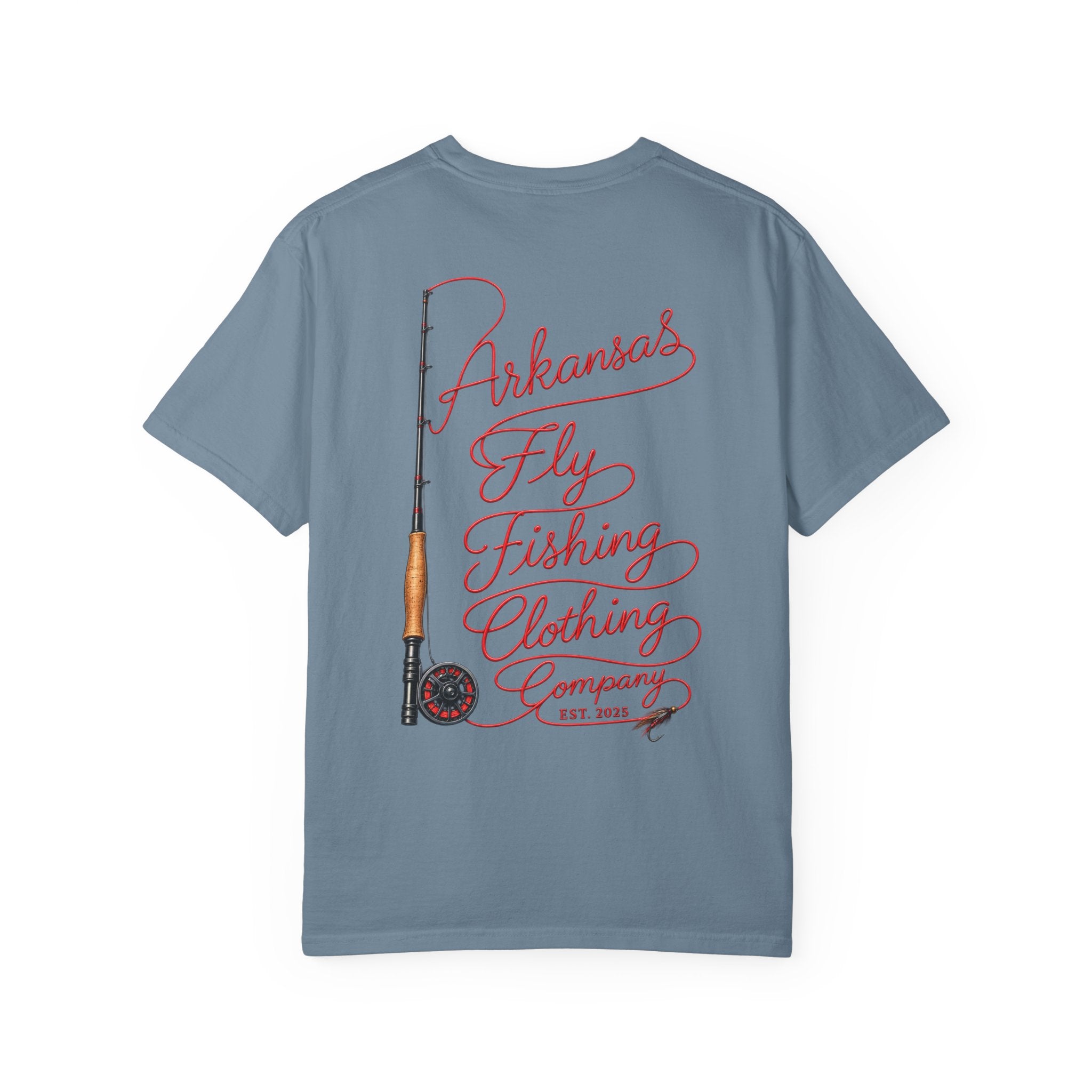 Arkansas Fly Fishing Clothing Company T-Shirt | Fly Rod Script Back Print