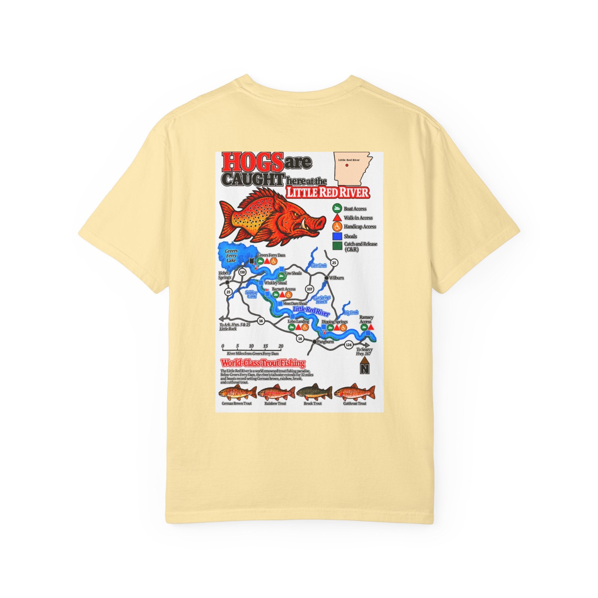 AFFCC Little Red River Arkansas Trout Map T-Shirt — 'Hogs Live Here' Fishing Guide Tee