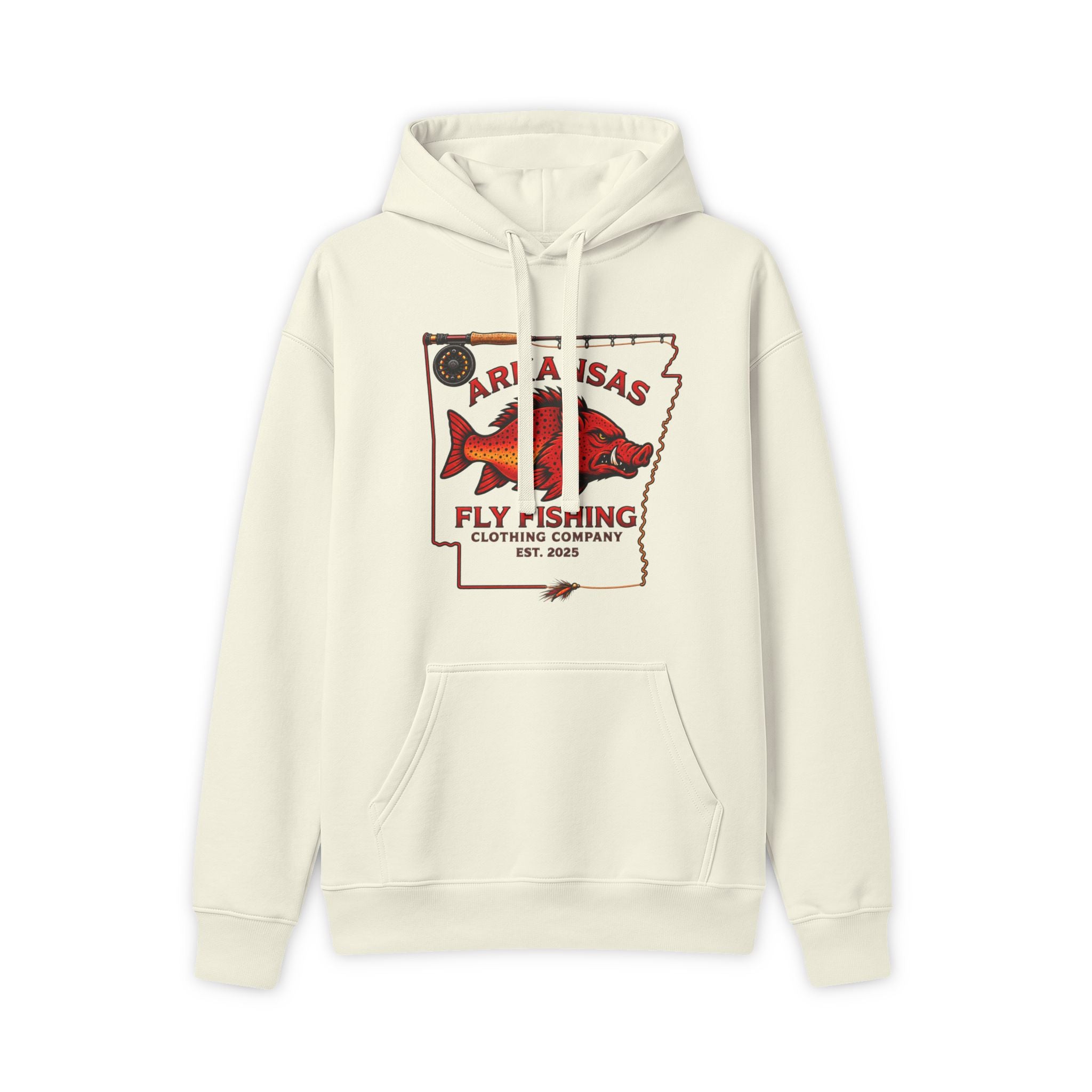 Arkansas Fly Fishing Clothing Company  Hoodie – Vintage Hog/Trout Map Design