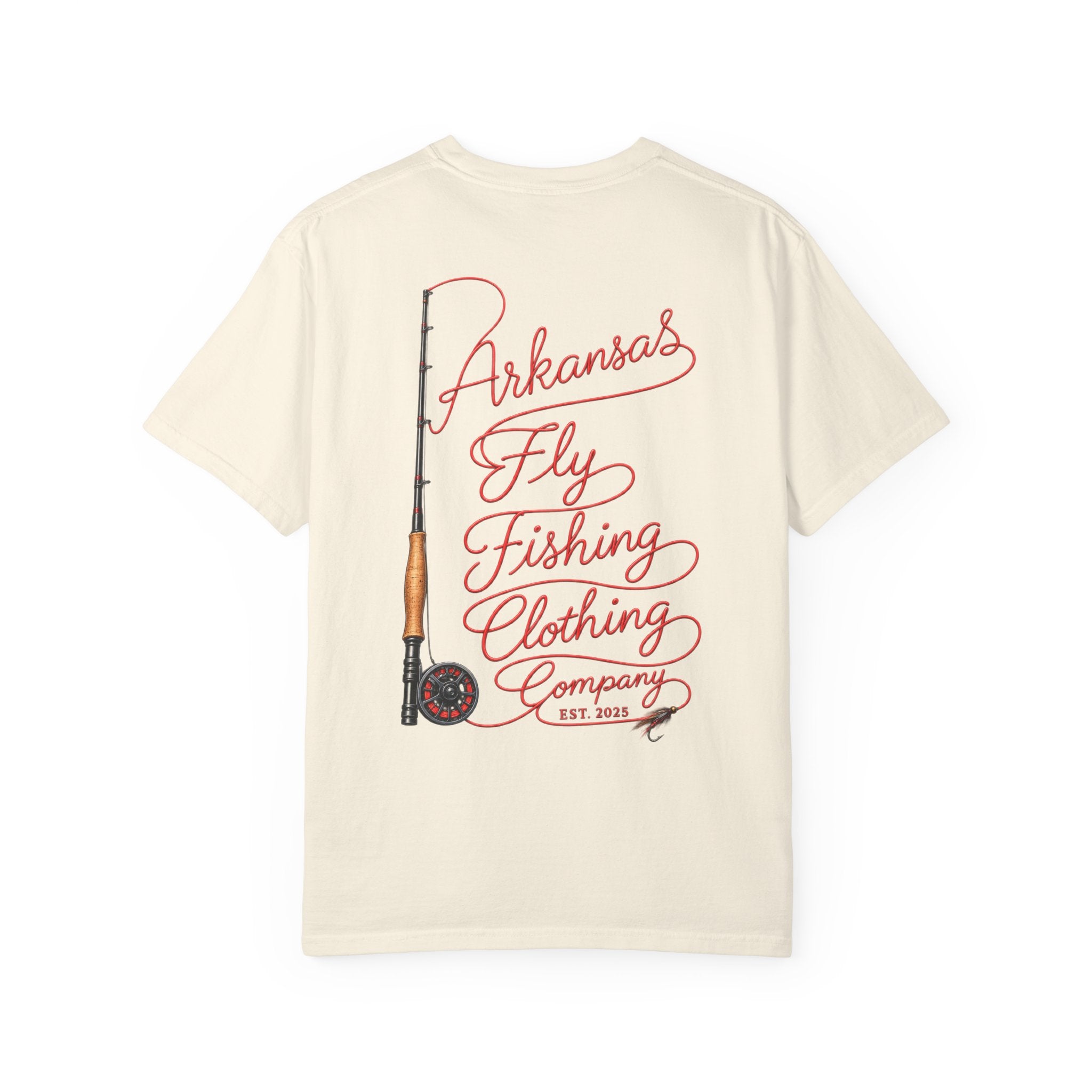 Arkansas Fly Fishing Clothing Company T-Shirt | Fly Rod Script Back Print