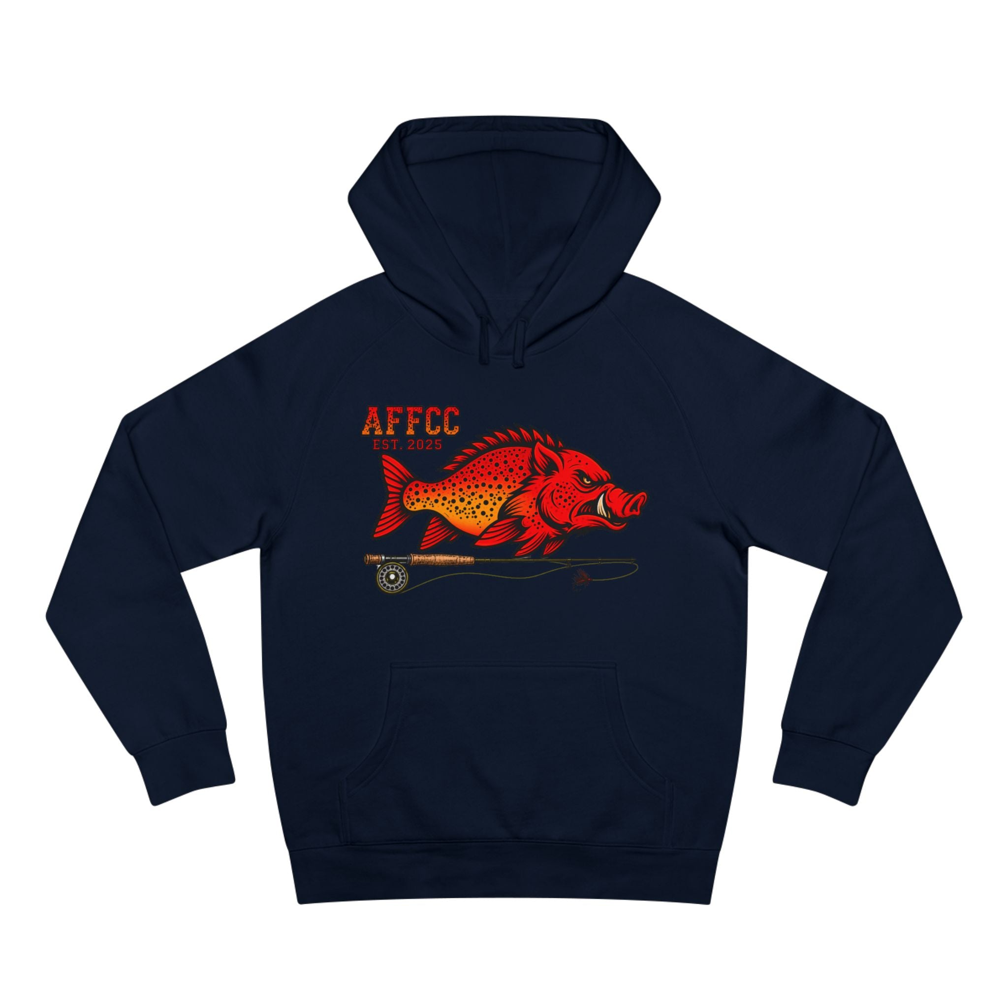 Arkansas Fly Fishing Clothing Company Hoodie — AFFCC EST. 2025 Hog/Trout With Rod Graphic