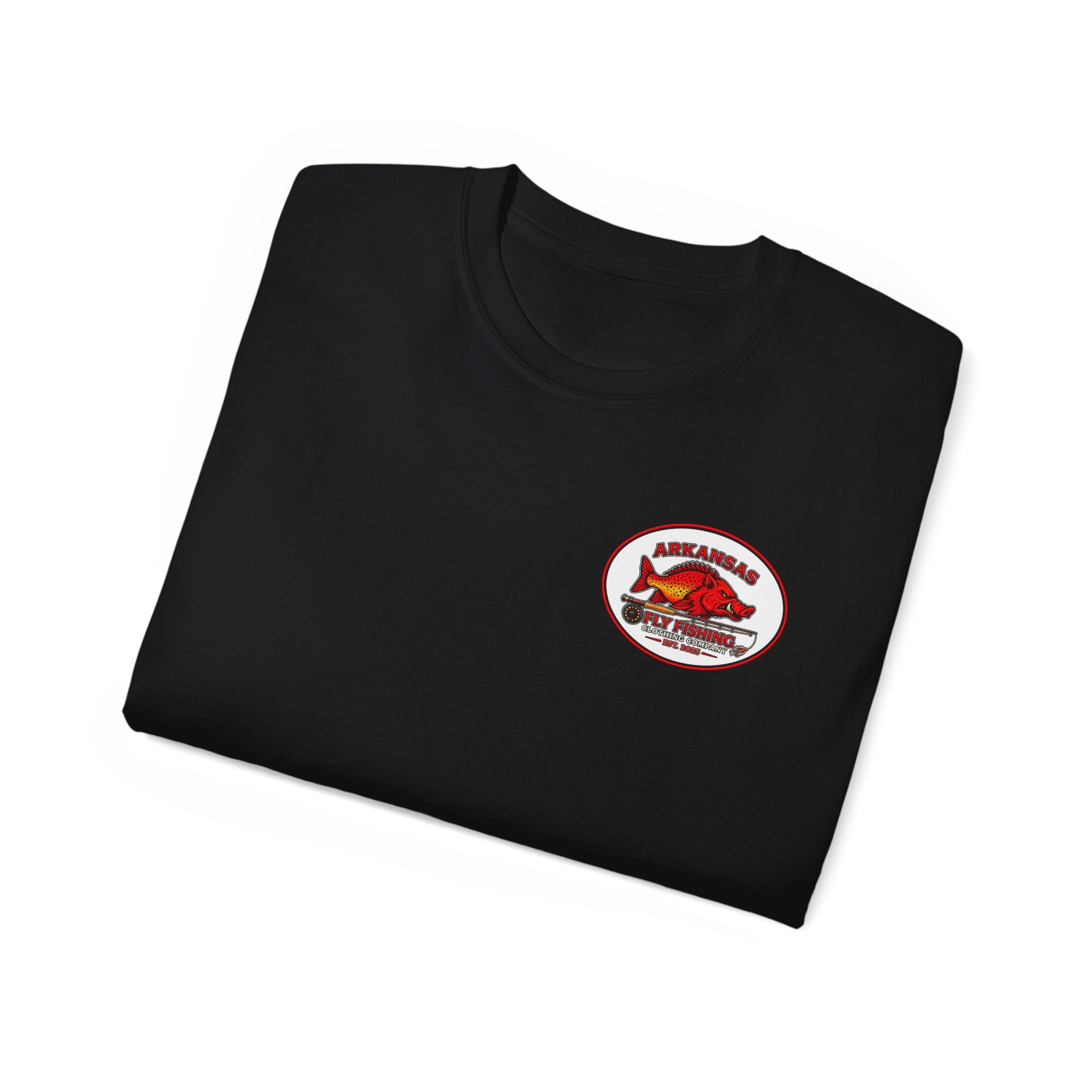 Arkansas Fly Fishing Clothing Company Square Graphic T-Shirt — Arkansas Clothing Company Vintage Fly Design