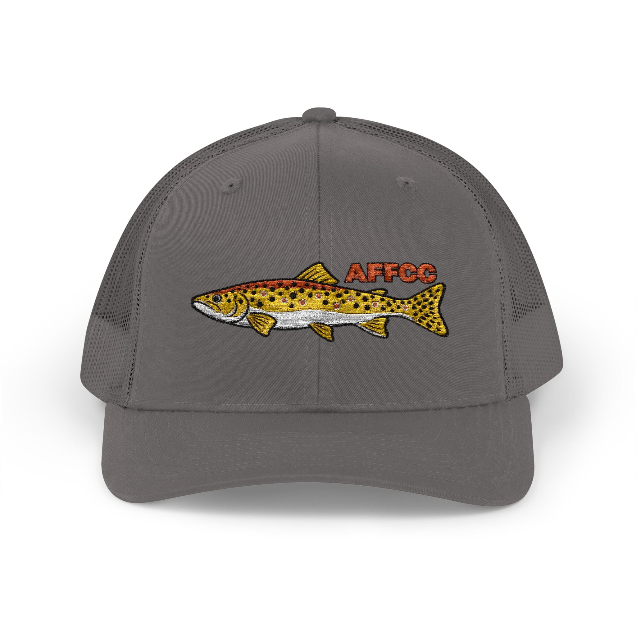 AFFCC Brown Trout Embroidered Trucker Hat – Embroidered Brown Trout ‘AFFCC’ Fishing Hat