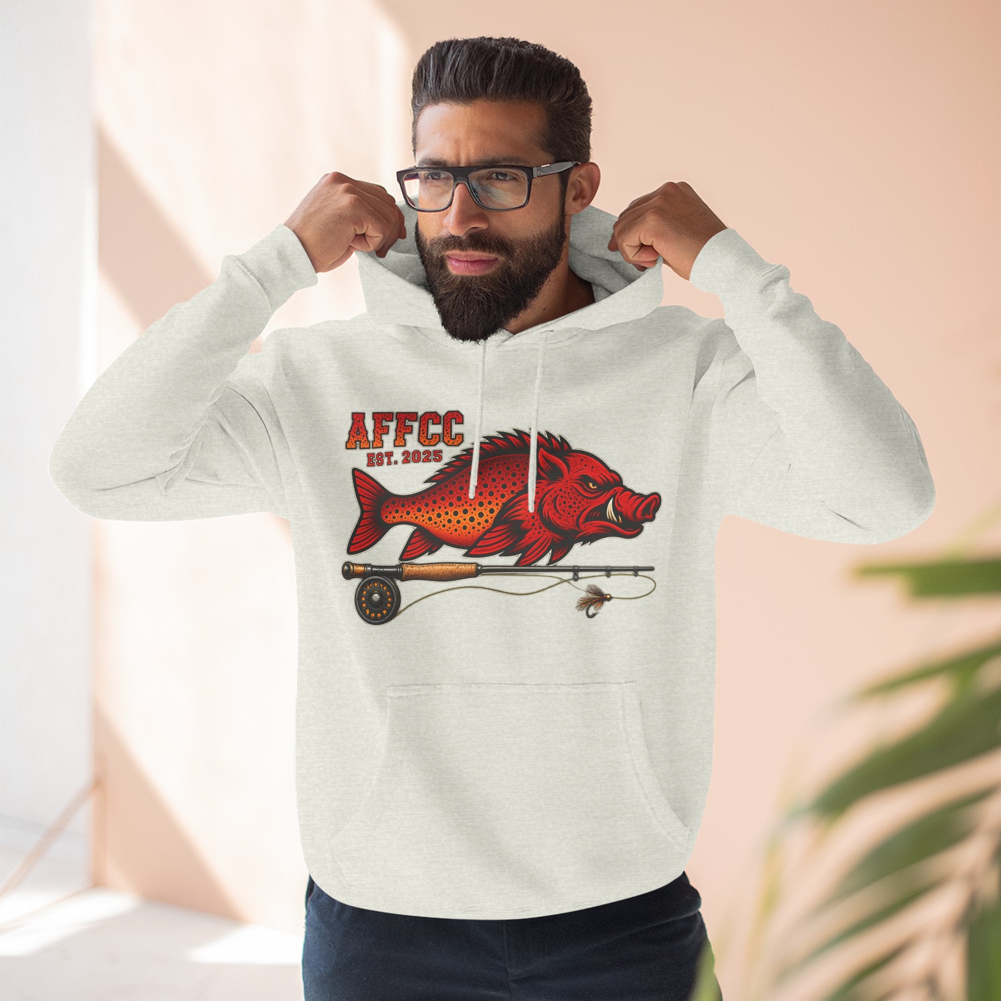 AFFCC Logo Hoodie — 'AFFCC' Hog/Trout Fly Rod Design
