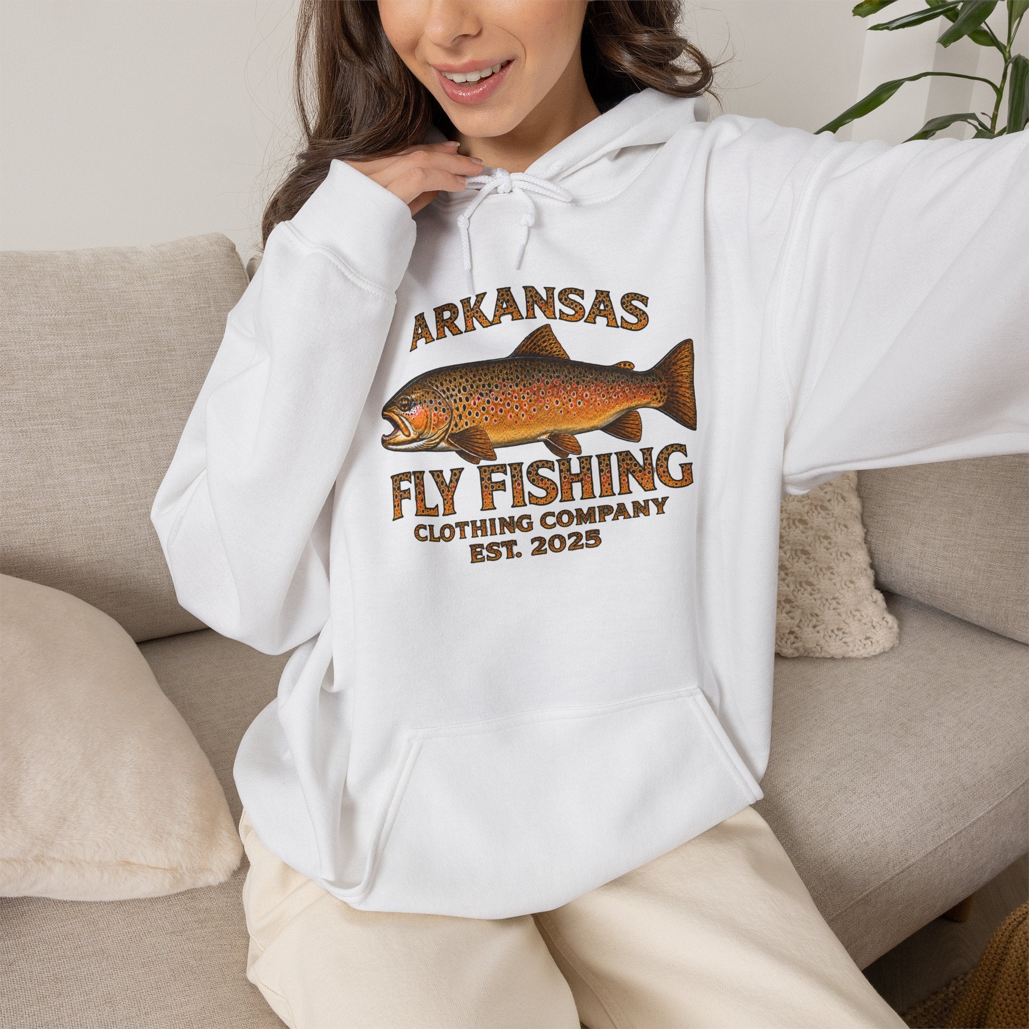 Arkansas Fly Fishing Clothing Company  Hoodie – Brown Trout Design