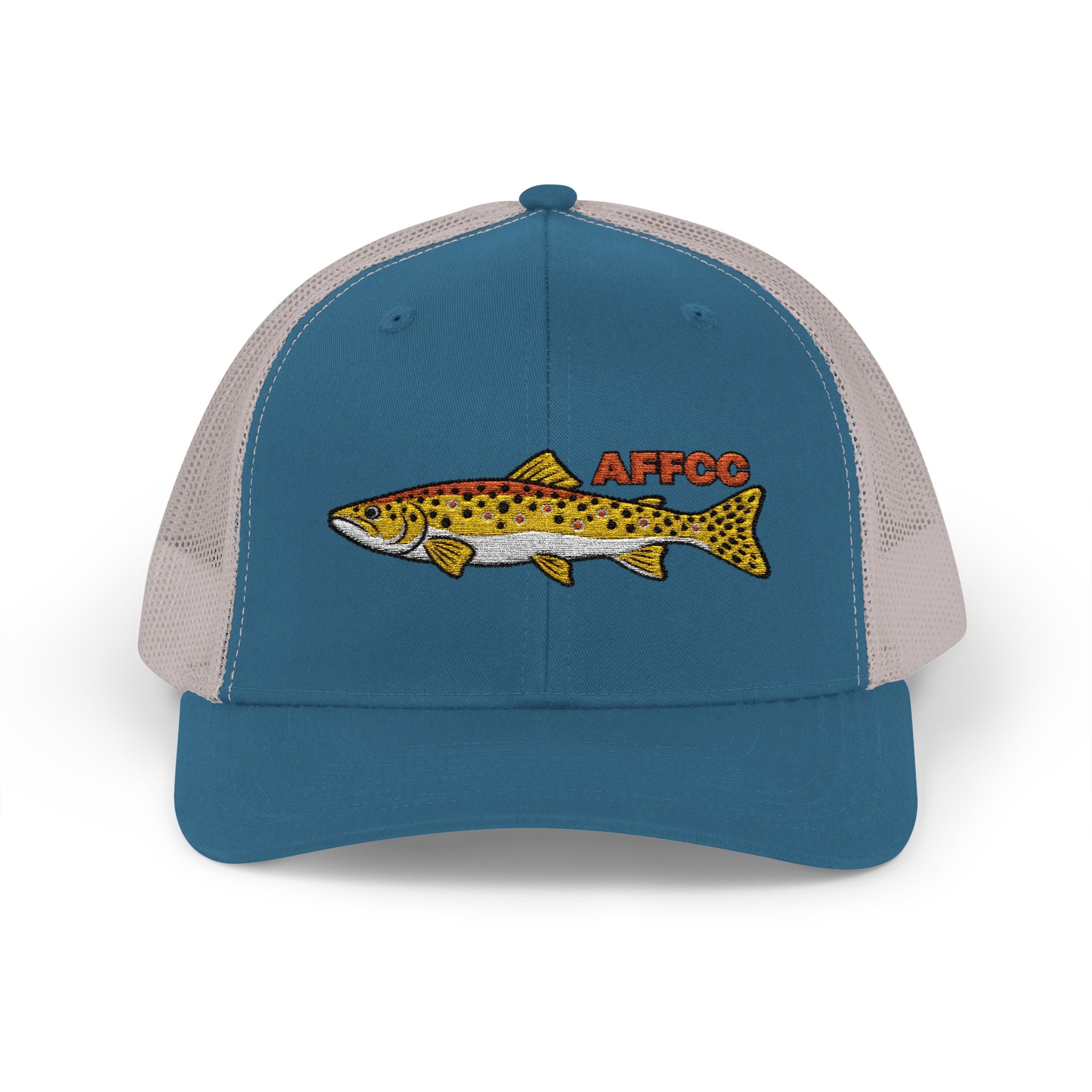 AFFCC Brown Trout Embroidered Trucker Hat – Embroidered Brown Trout ‘AFFCC’ Fishing Hat
