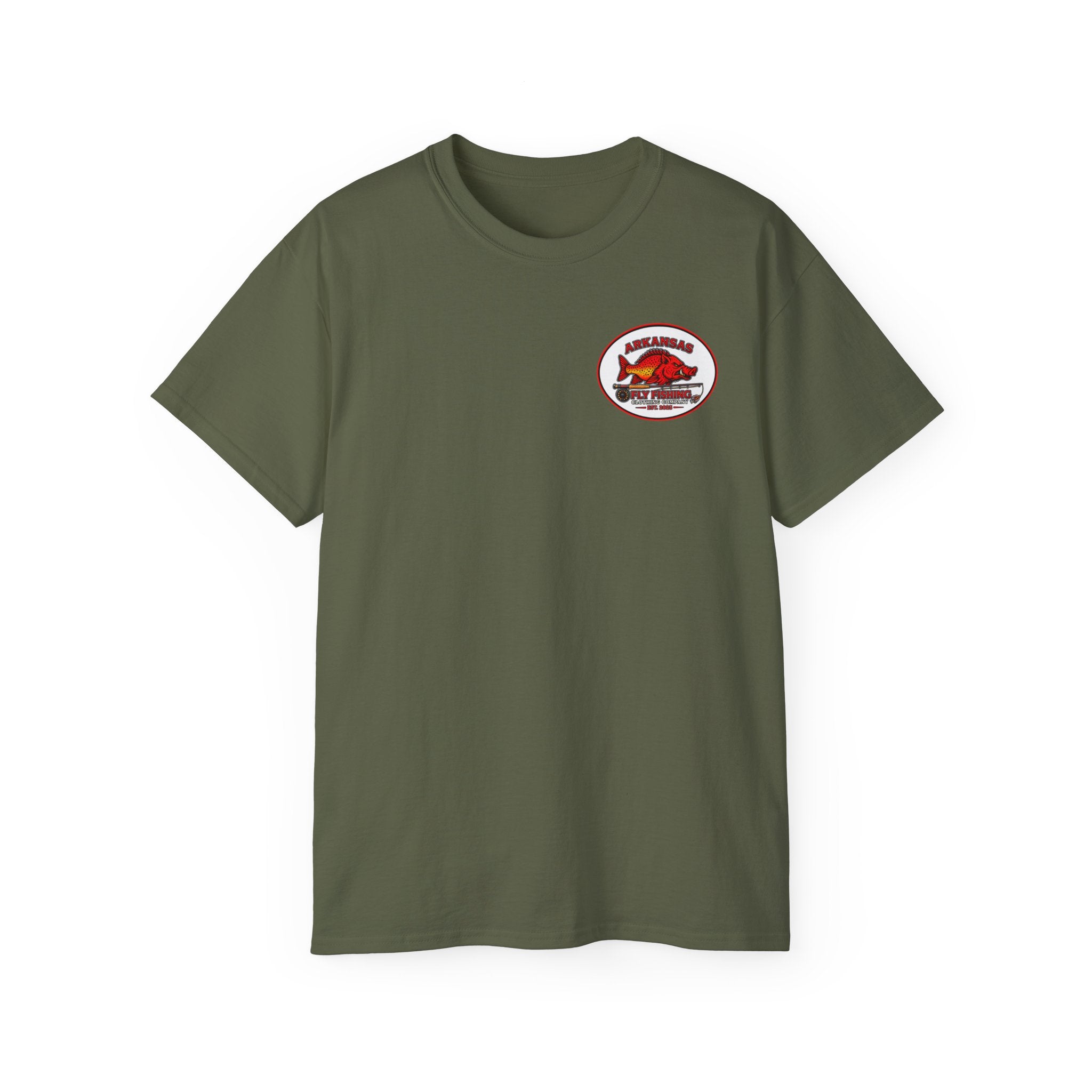 Arkansas Fly Fishing Clothing Company Square Graphic T-Shirt — Arkansas Clothing Company Vintage Fly Design