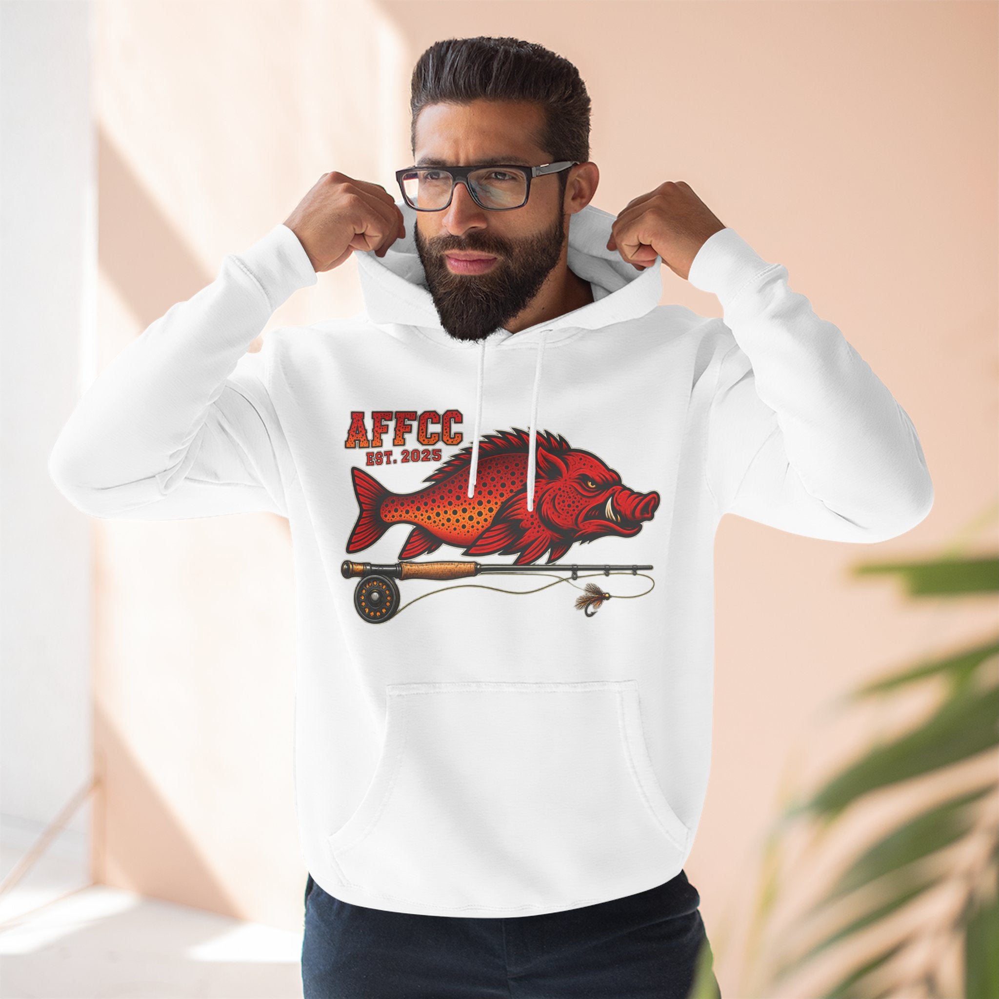 AFFCC Logo Hoodie — 'AFFCC' Hog/Trout Fly Rod Design