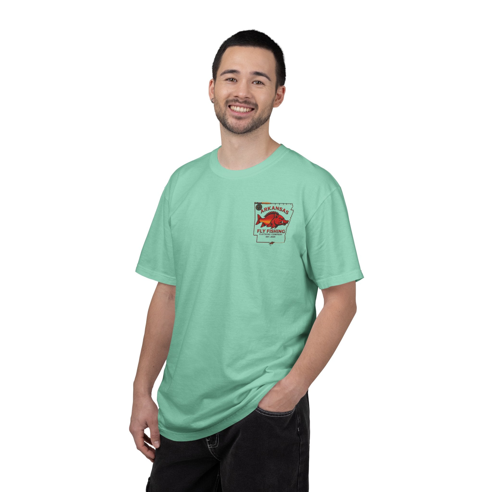 Arkansas Fly Fishing Clothing Company T-Shirt | Fly Rod Script Back Print