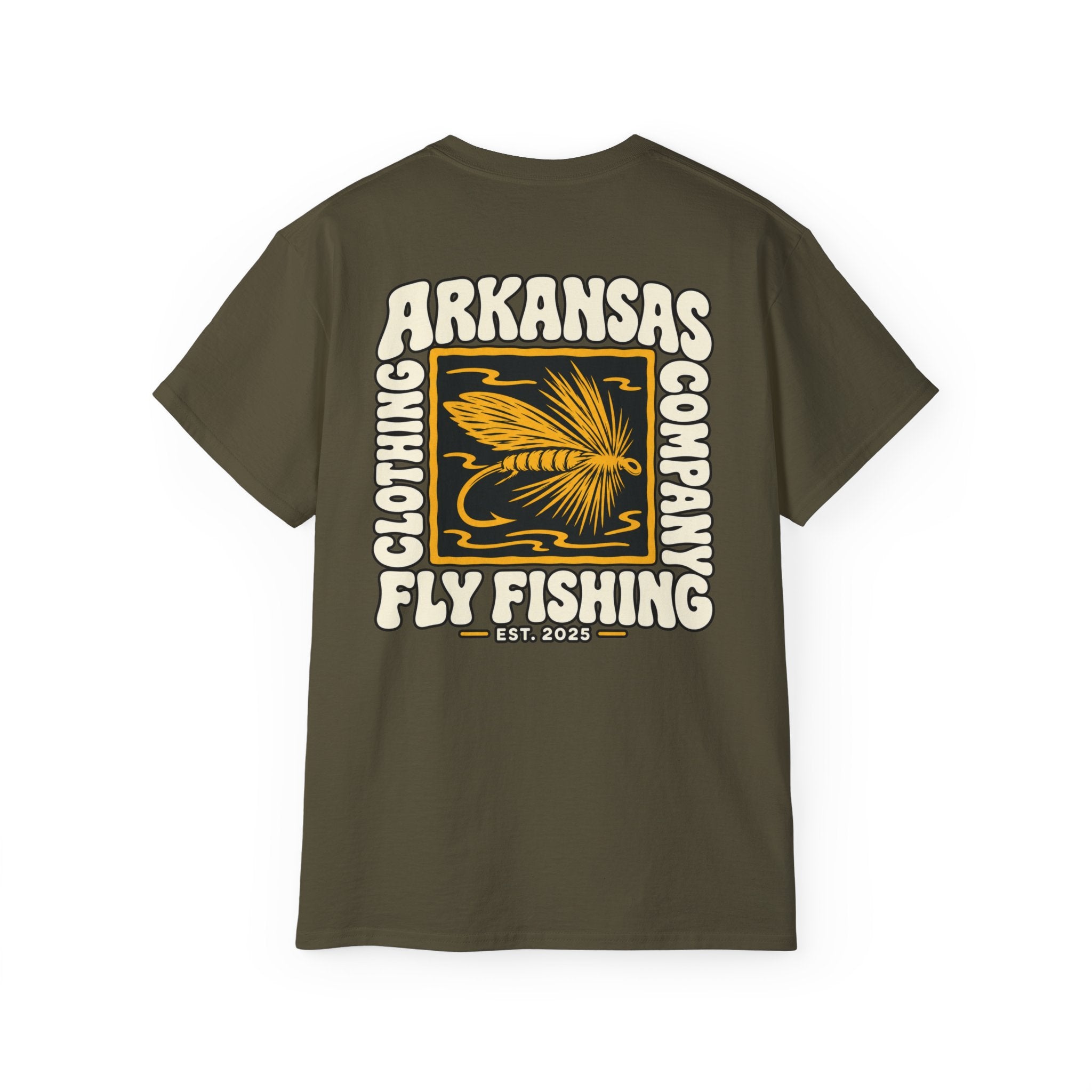 Arkansas Fly Fishing Clothing Company Square Graphic T-Shirt — Arkansas Clothing Company Vintage Fly Design