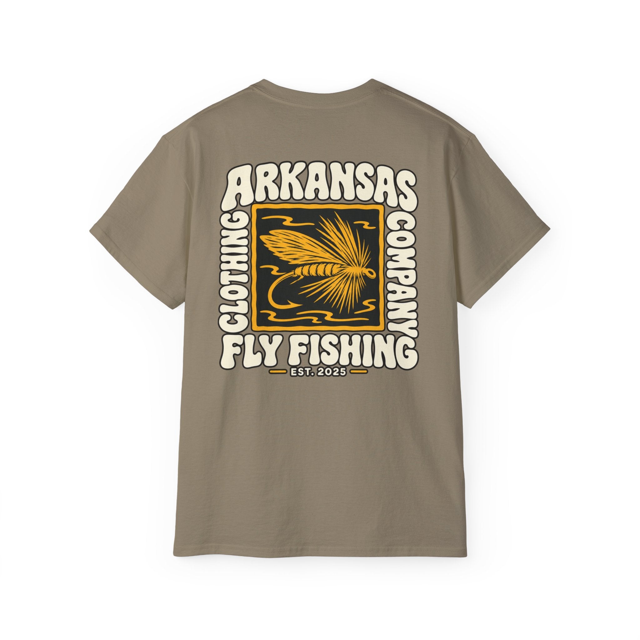 Arkansas Fly Fishing Clothing Company Square Graphic T-Shirt — Arkansas Clothing Company Vintage Fly Design