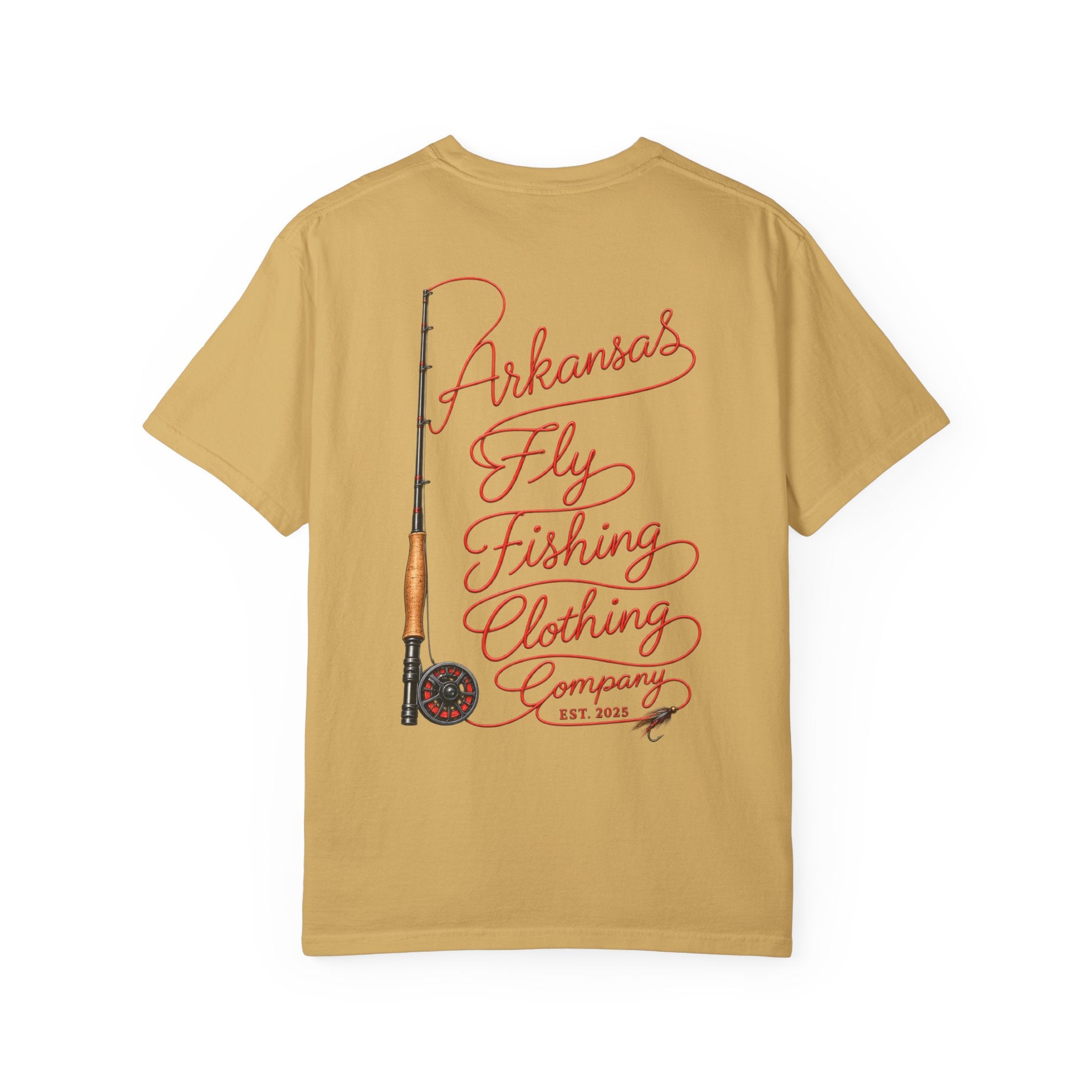 Arkansas Fly Fishing Clothing Company T-Shirt | Fly Rod Script Back Print