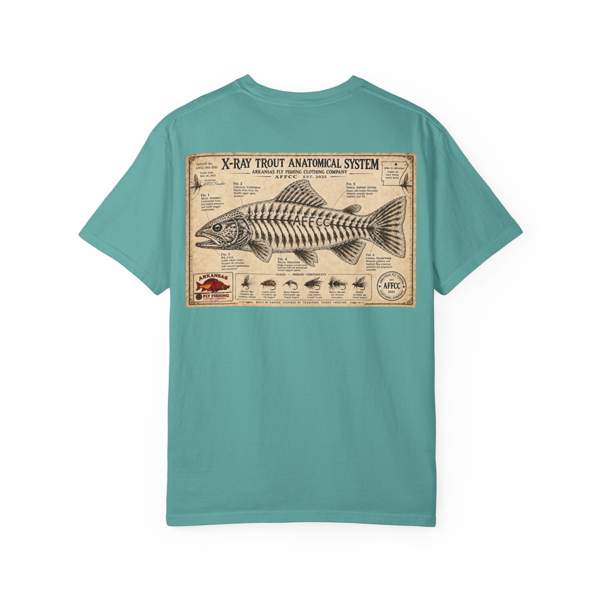 Arkansas Fly Fishing Clothing Company T-Shirt — X-Ray Trout Anatomy Graphic