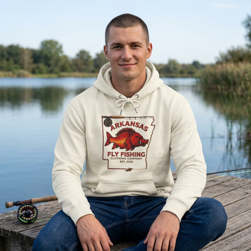 Arkansas Fly Fishing Clothing Company  Hoodie – Vintage Hog/Trout Map Design