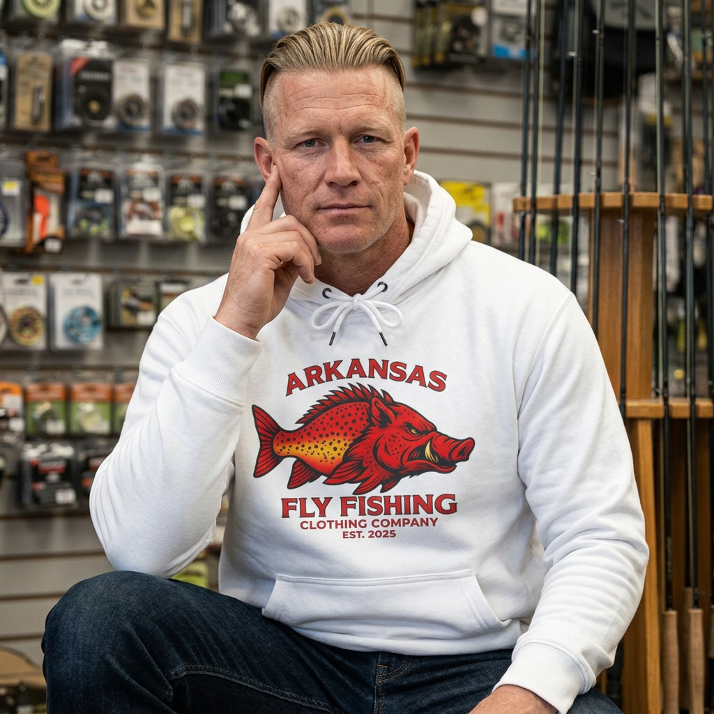 Arkansas Fly Fishing Clothing Company Logo Hoodie — Hog/Trout  Graphic Pullover