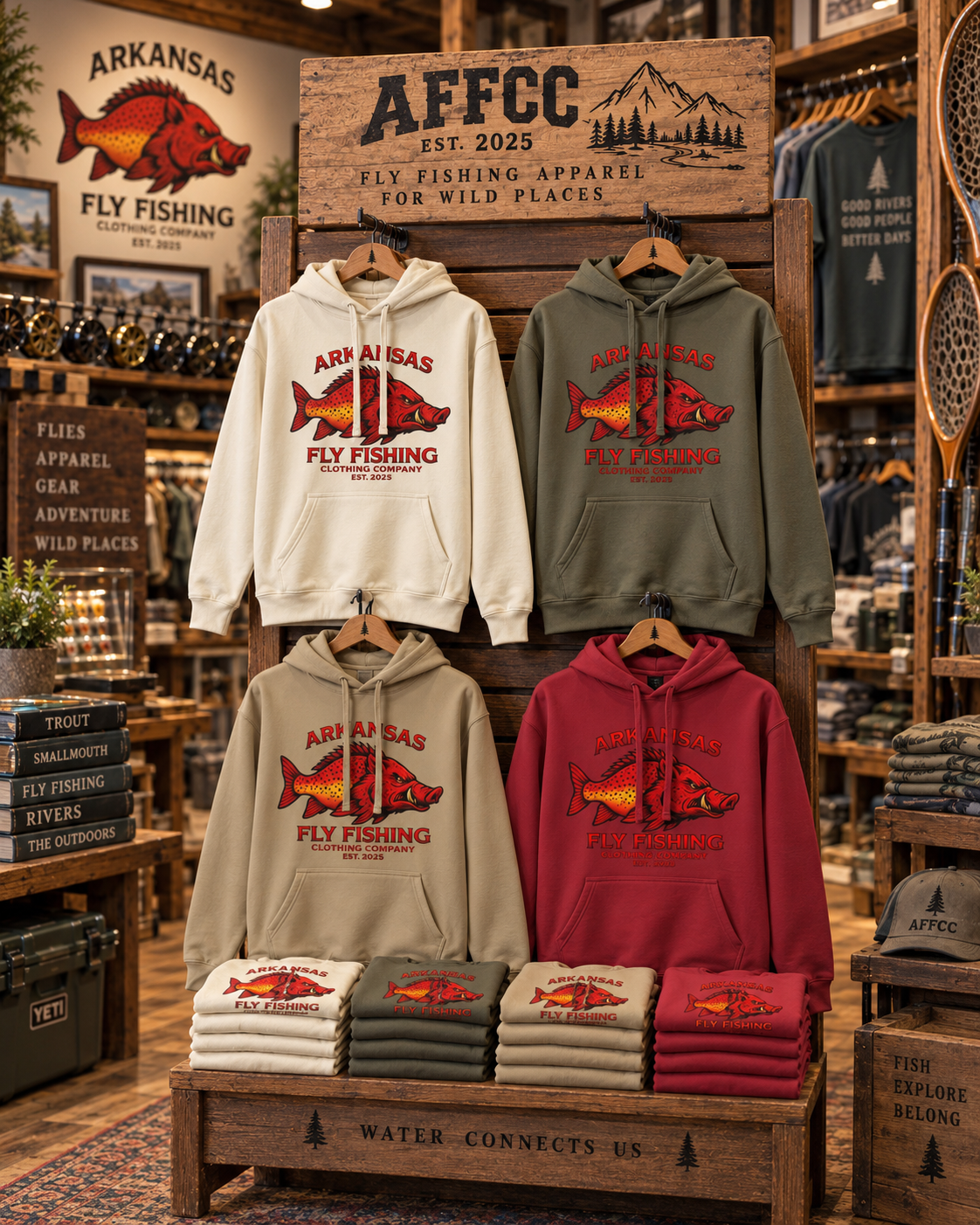 Arkansas Fly Fishing Clothing Company Logo Hoodie — Hog/Trout  Graphic Pullover