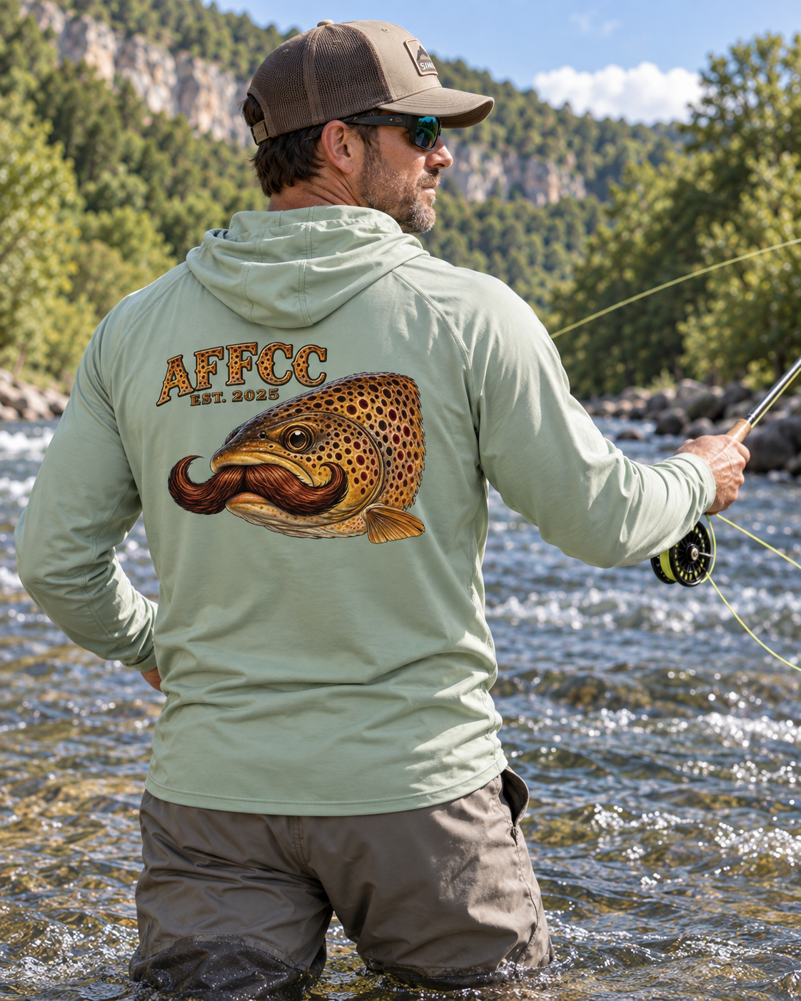 AFFCC Trout Mustache Hoodie DTG Print— AFCC Trout Mustache Sun Hoodie