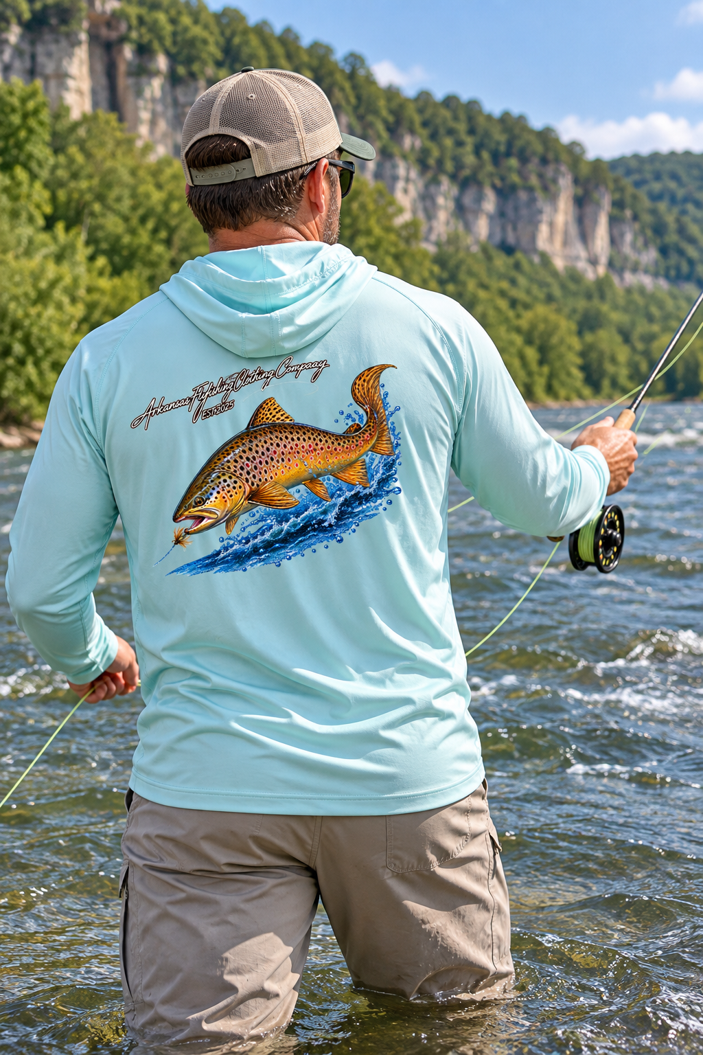 AFFCC Brown Trout Chasing Streamer Sun Hoodie DTG Print