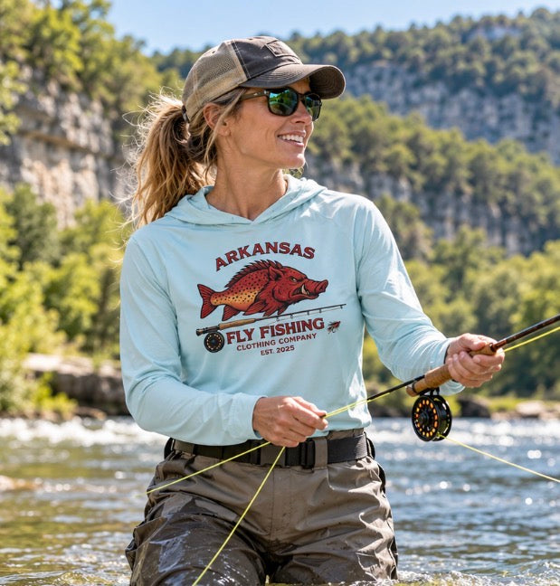 AFFCC Logo With Fly Rod Sun Hoodie — Solar Performance Fishing Pullover