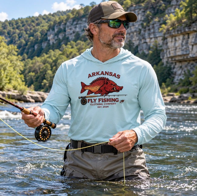 AFFCC Logo With Fly Rod Sun Hoodie — Solar Performance Fishing Pullover