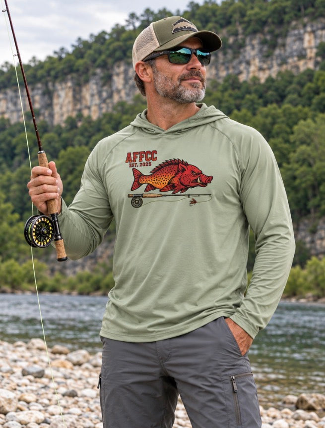 Arkansas Fly Fishing Clothing Company Sun Hoodie — AFCC Hog/Trout Graphic Pullover