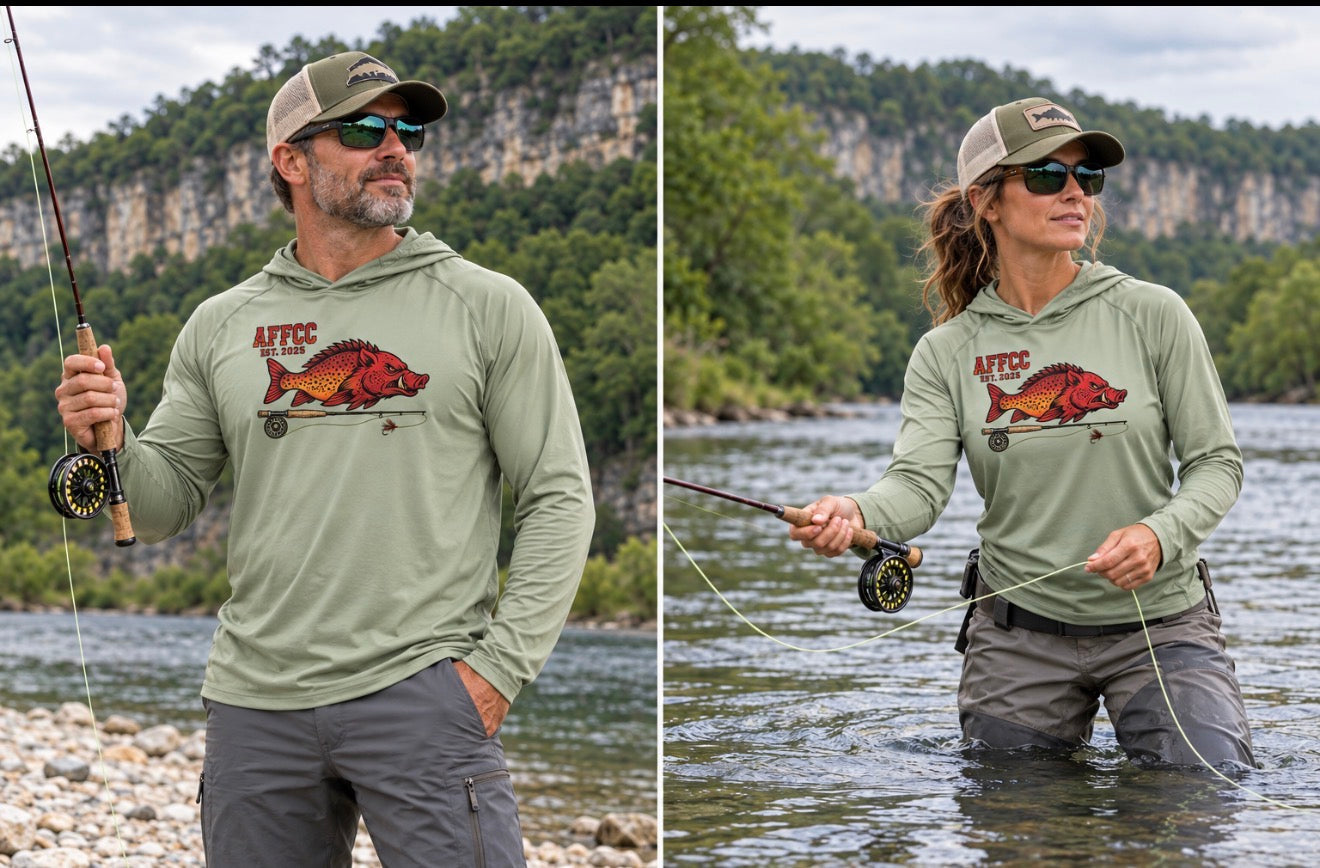 Arkansas Fly Fishing Clothing Company Sun Hoodie — AFCC Hog/Trout Graphic Pullover