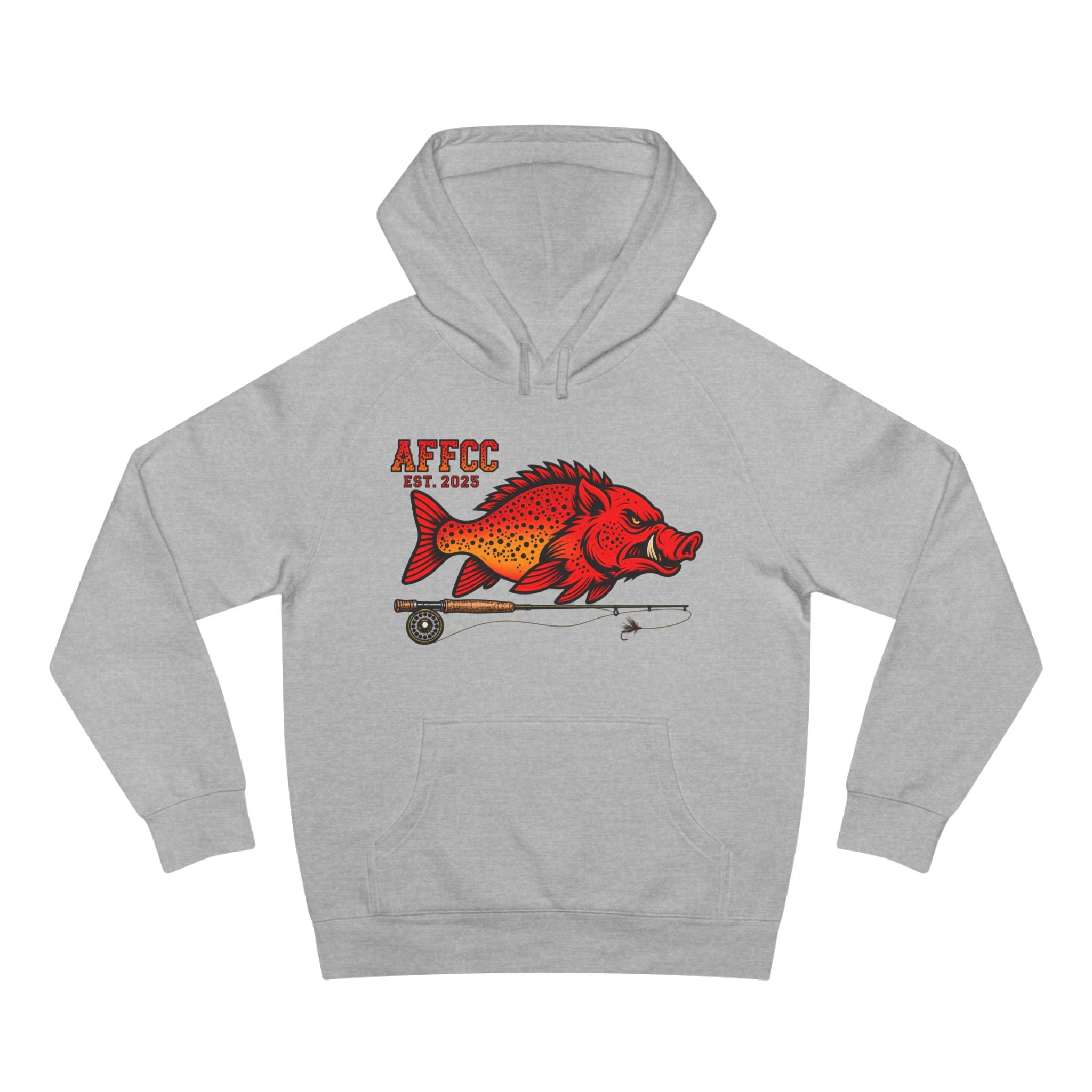 Arkansas Fly Fishing Clothing Company Hoodie — AFFCC EST. 2025 Hog/Trout With Rod Graphic